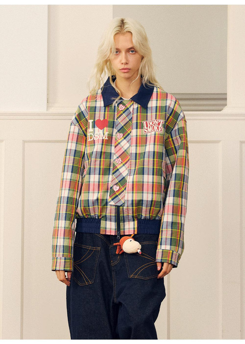 Plaid Pattern Heart Buttoned Jacket