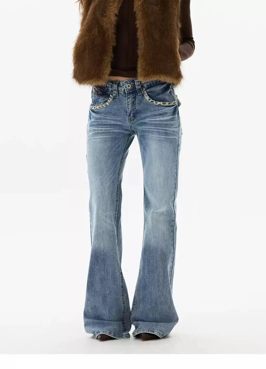 Washed Faded Flared Jeans