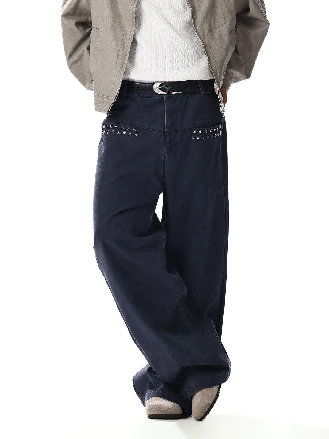 Distressed Studded Wide Leg Jeans