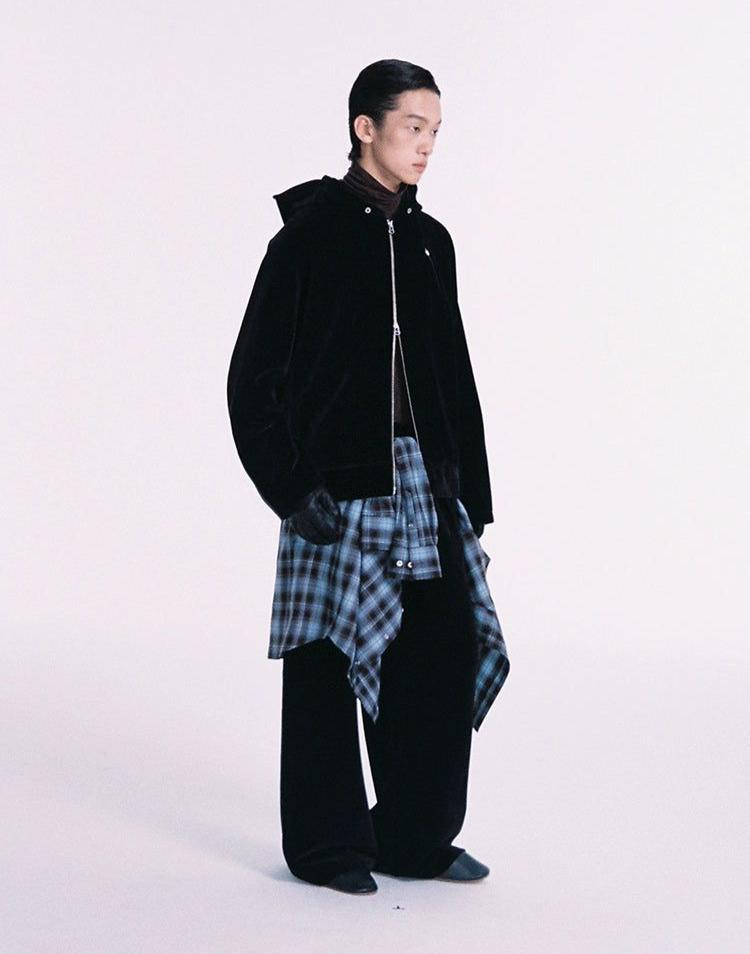 Arc-Shaped Velvet Textured Pants