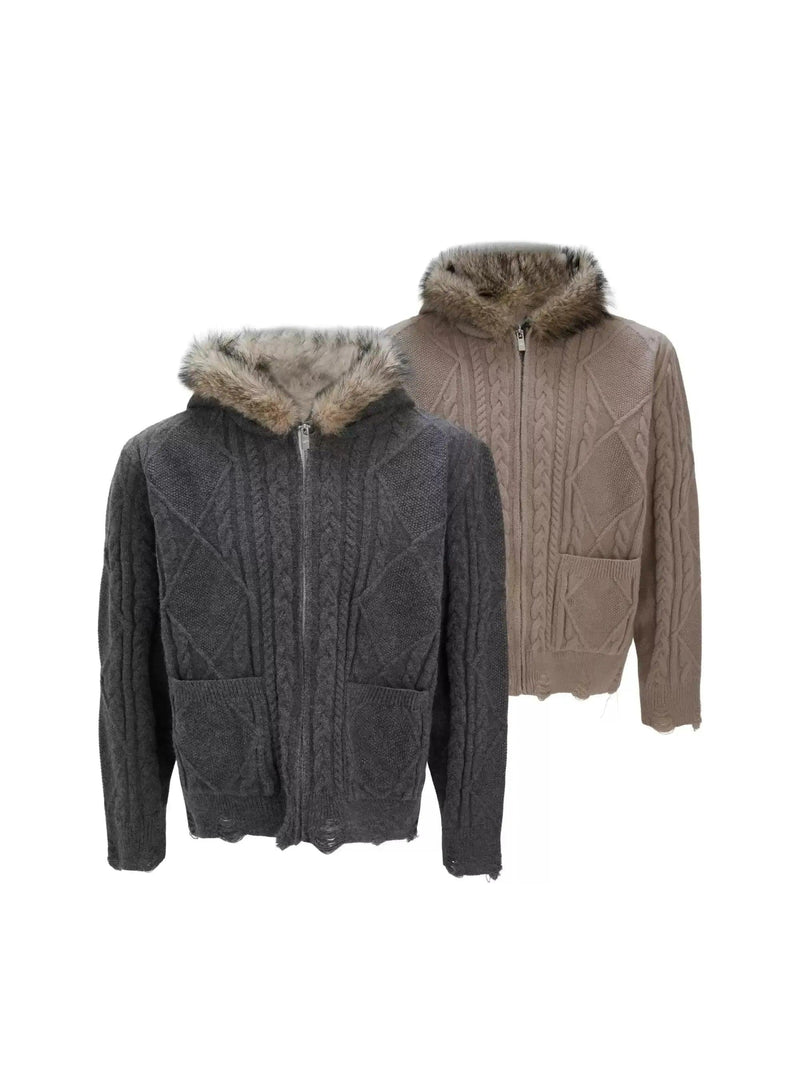 Faux Fur Collar Zipped Sweater