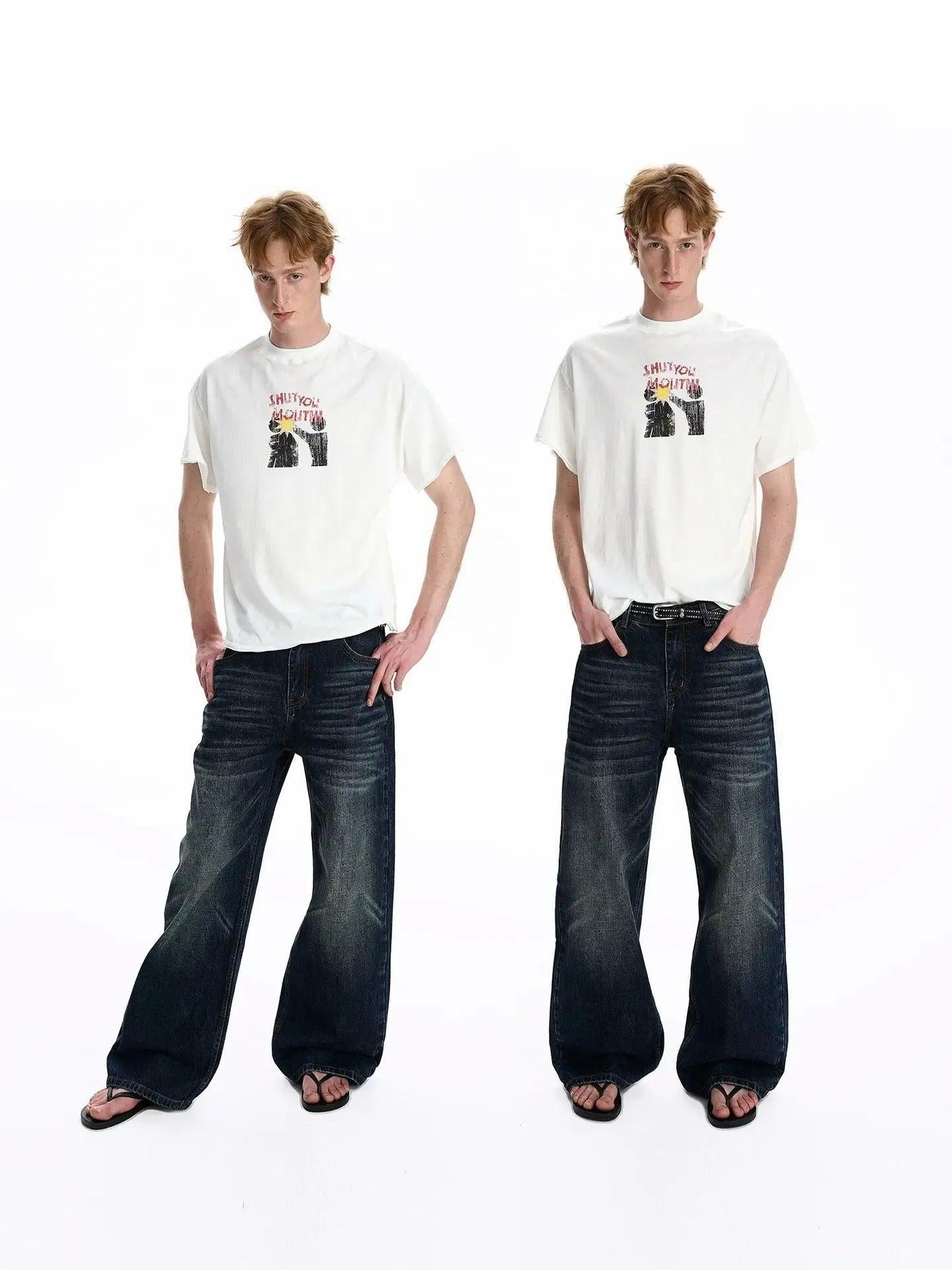 Distressed Washed Flared Jeans