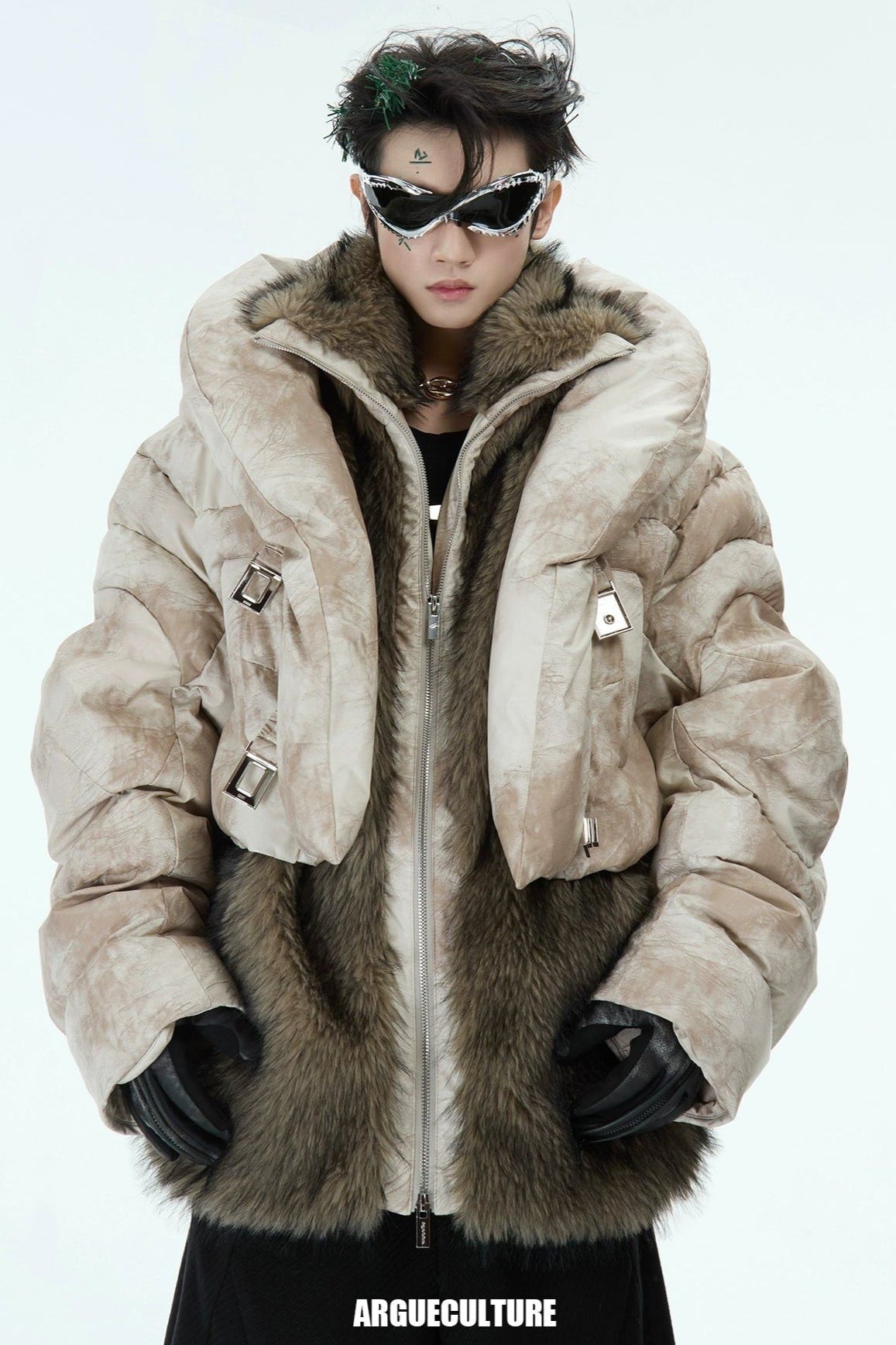 Strapped Faux Fur Puffer Jacket