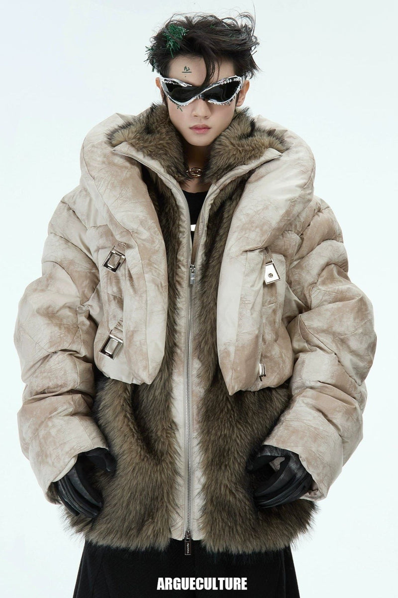 Strapped Faux Fur Puffer Jacket