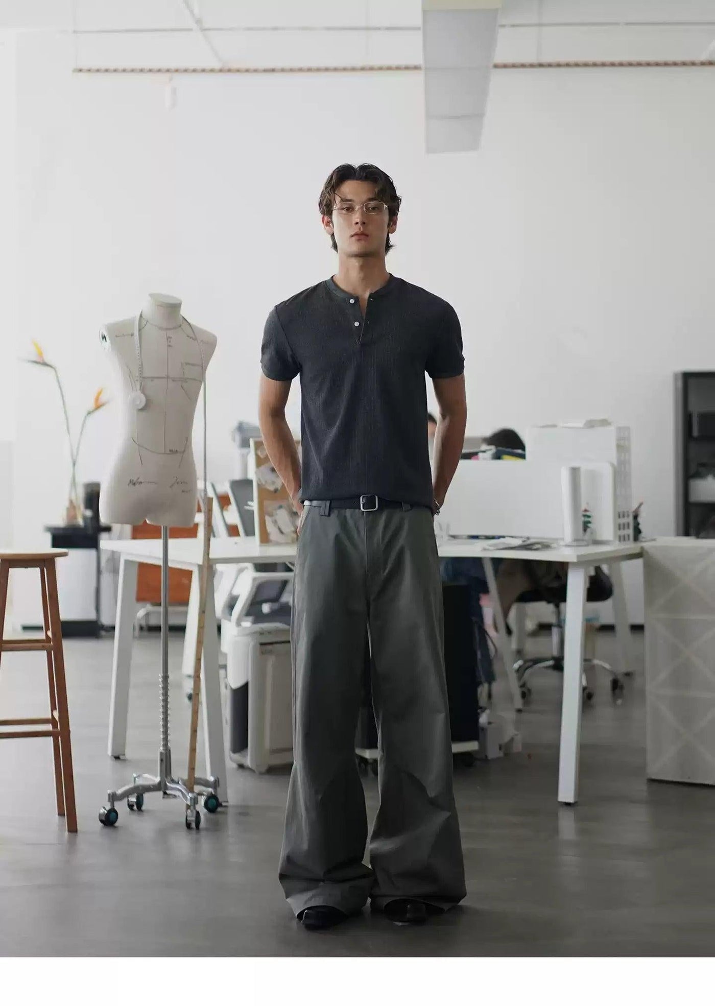 Textured Henley Collar T-Shirt