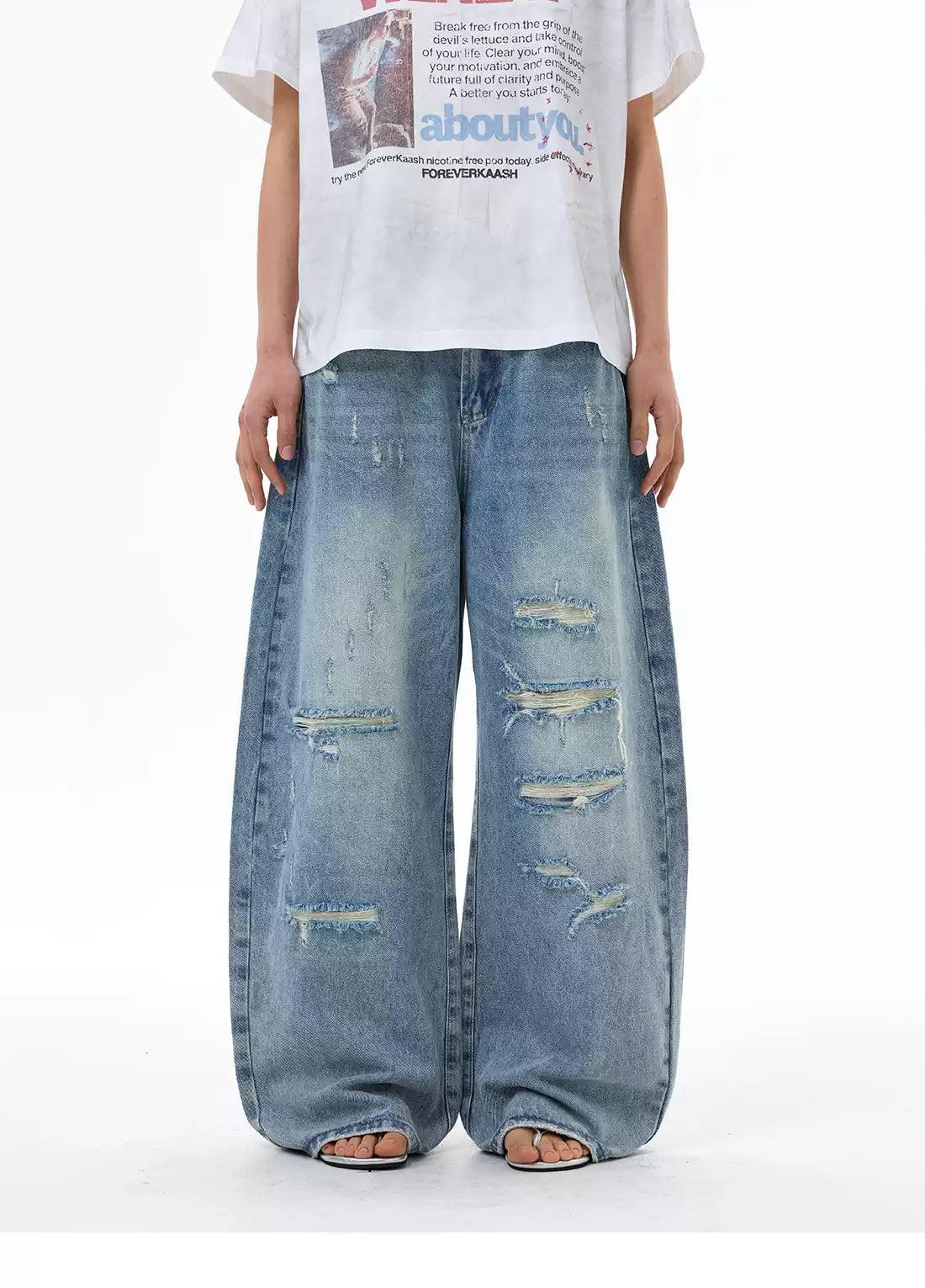 Distressed Faded Curved Jeans