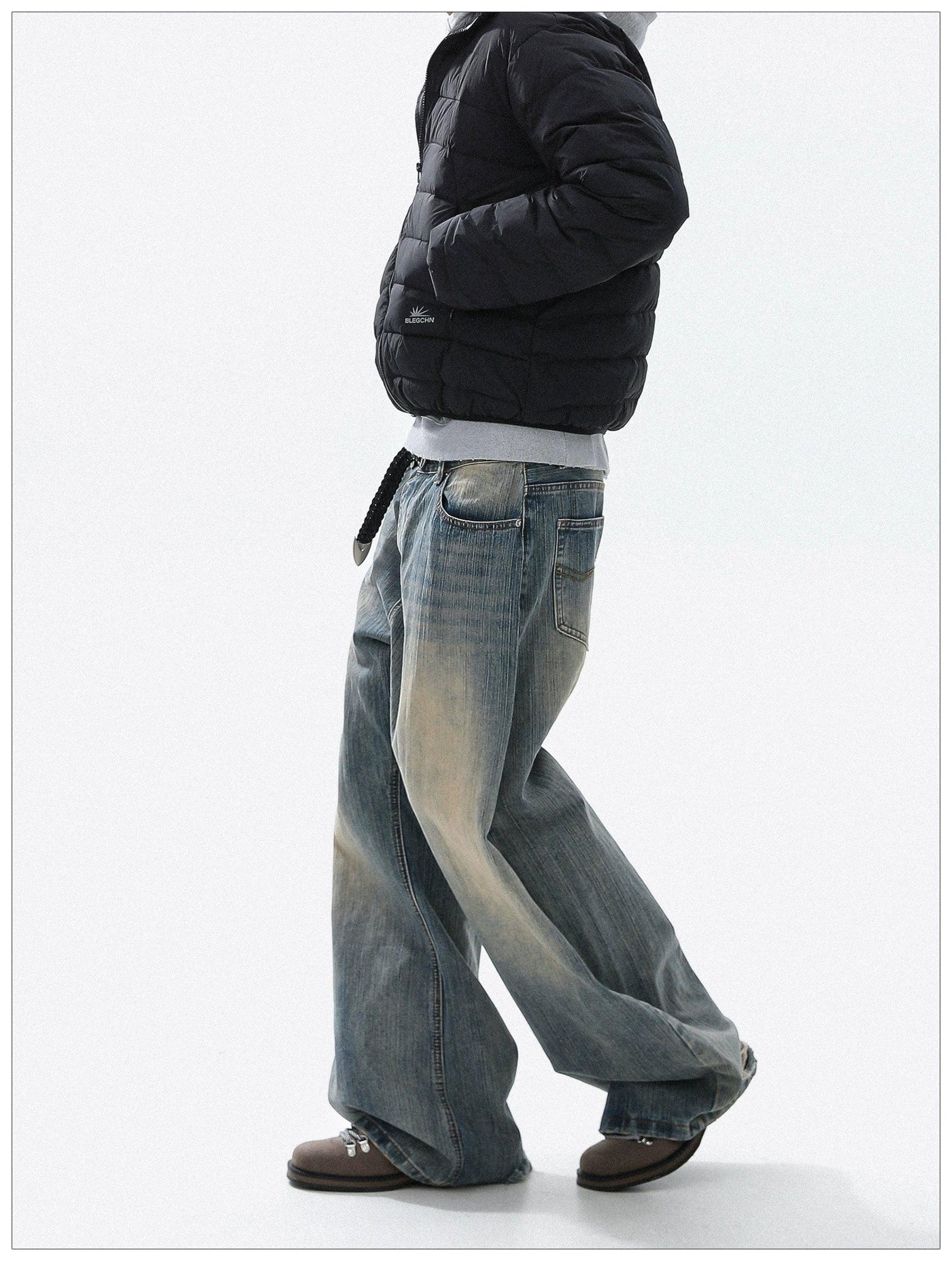 Washed Faded Straight Jeans