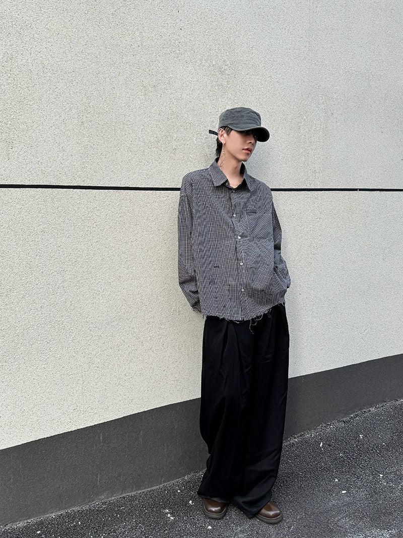 Raw Edge Plaid Buttoned Shirt