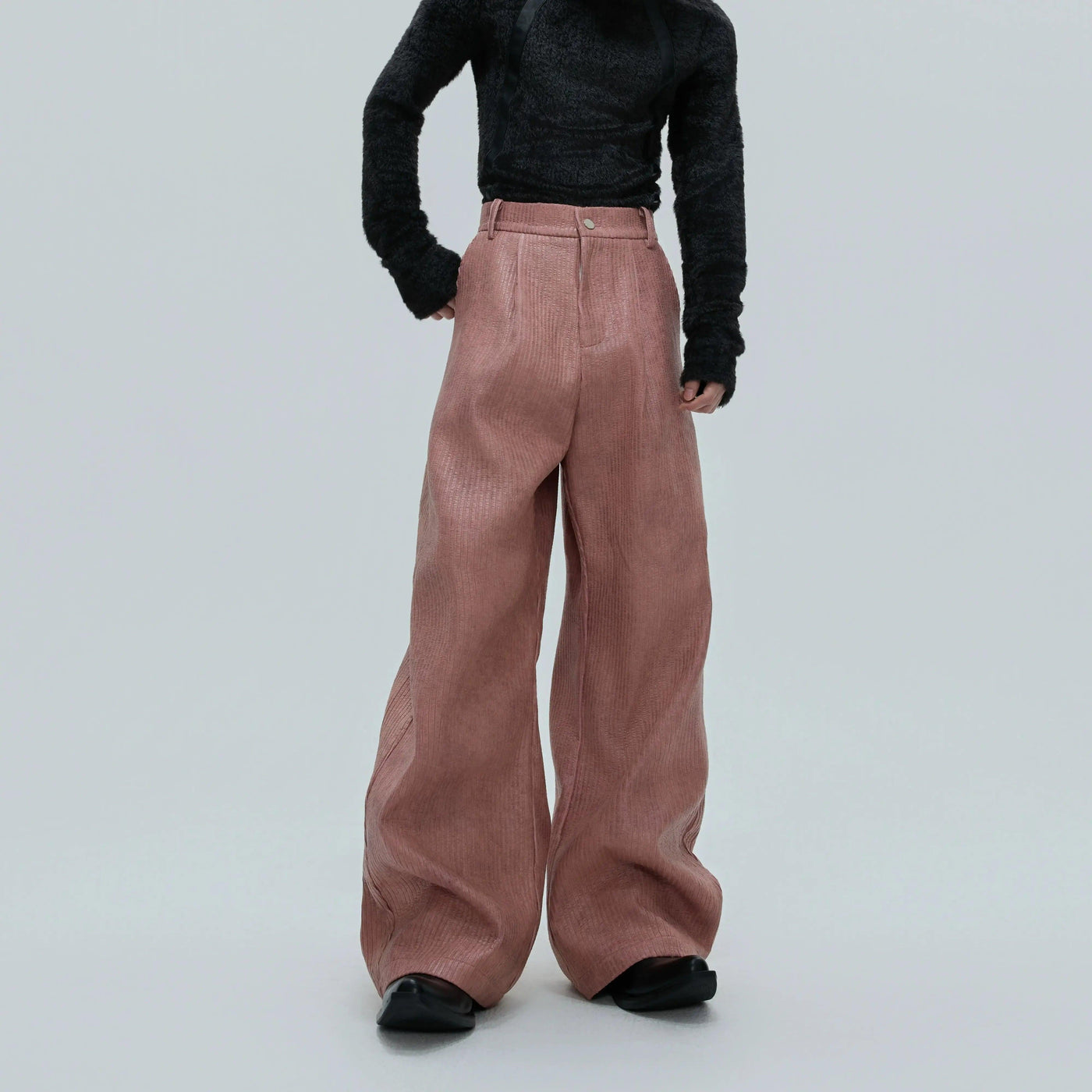 Pleated Textured Waxed PU Leather Pants
