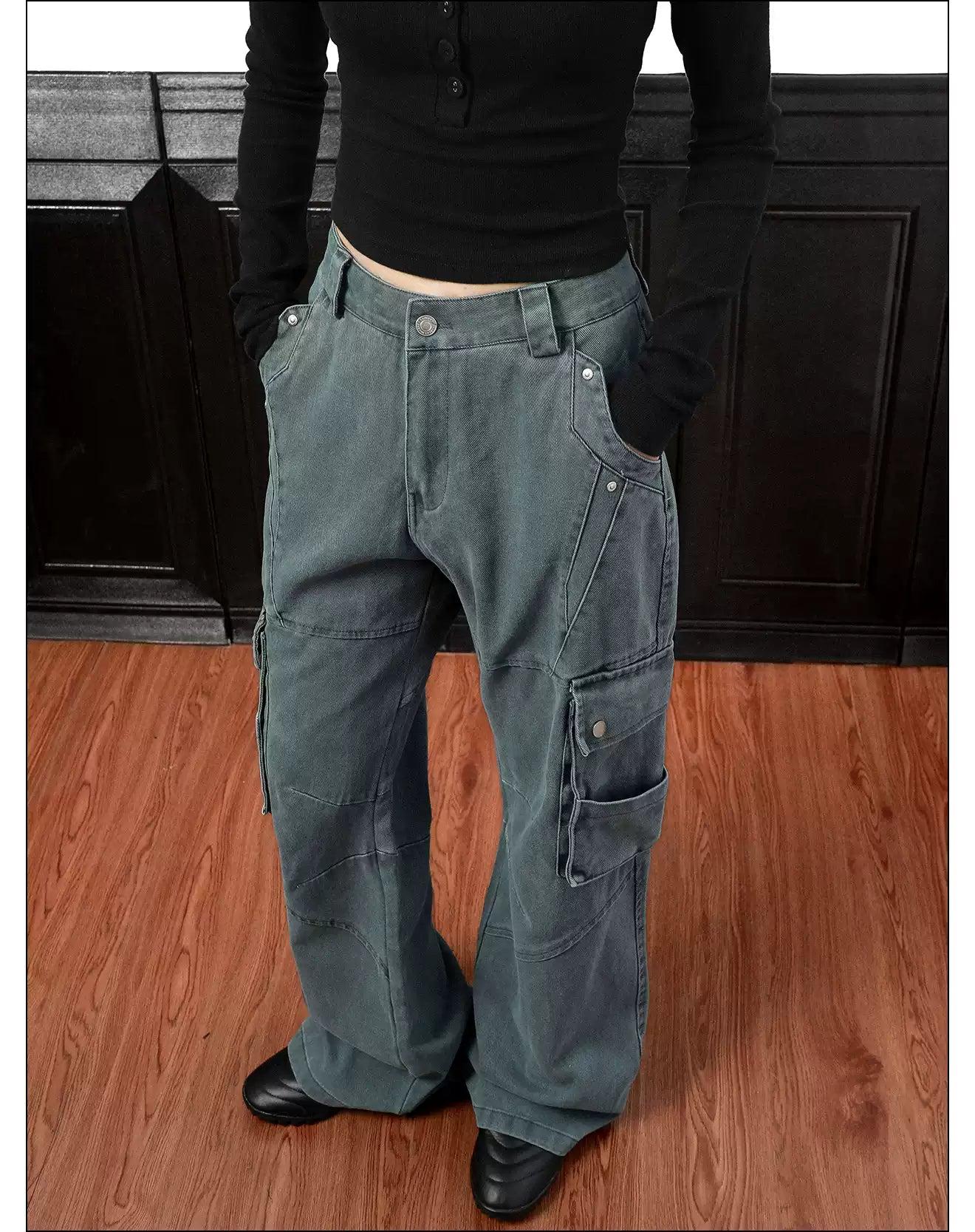 Washed Structured Straight Cargo Pants