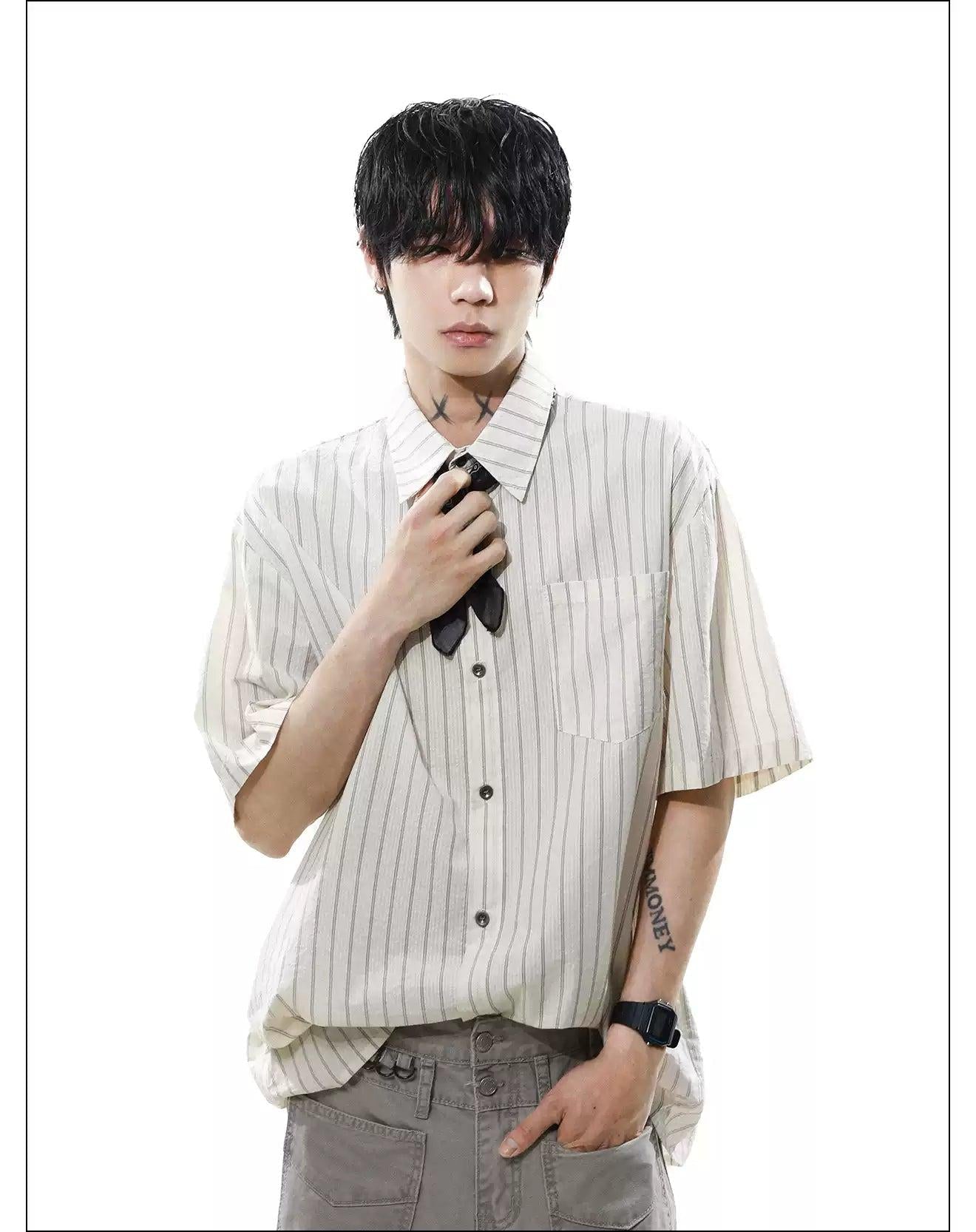 Vertical Striped Short Scarf Shirt