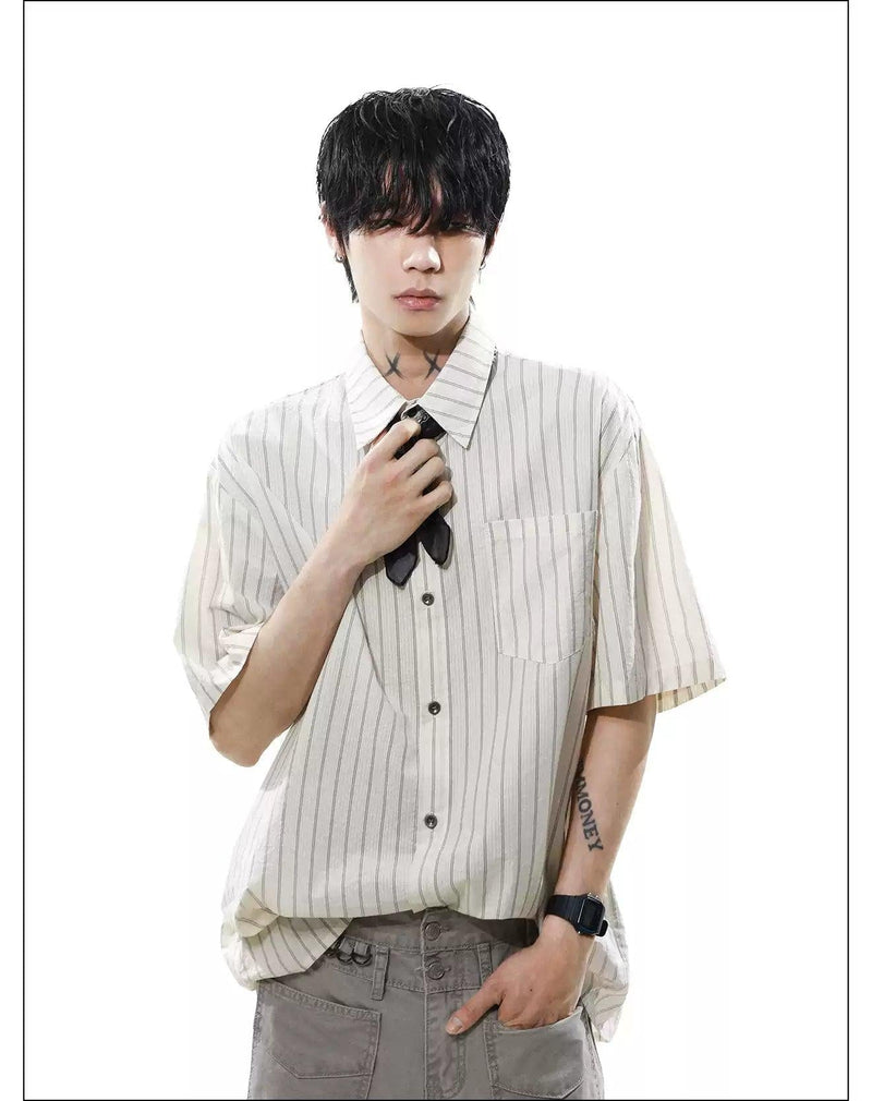 Vertical Striped Short Scarf Shirt
