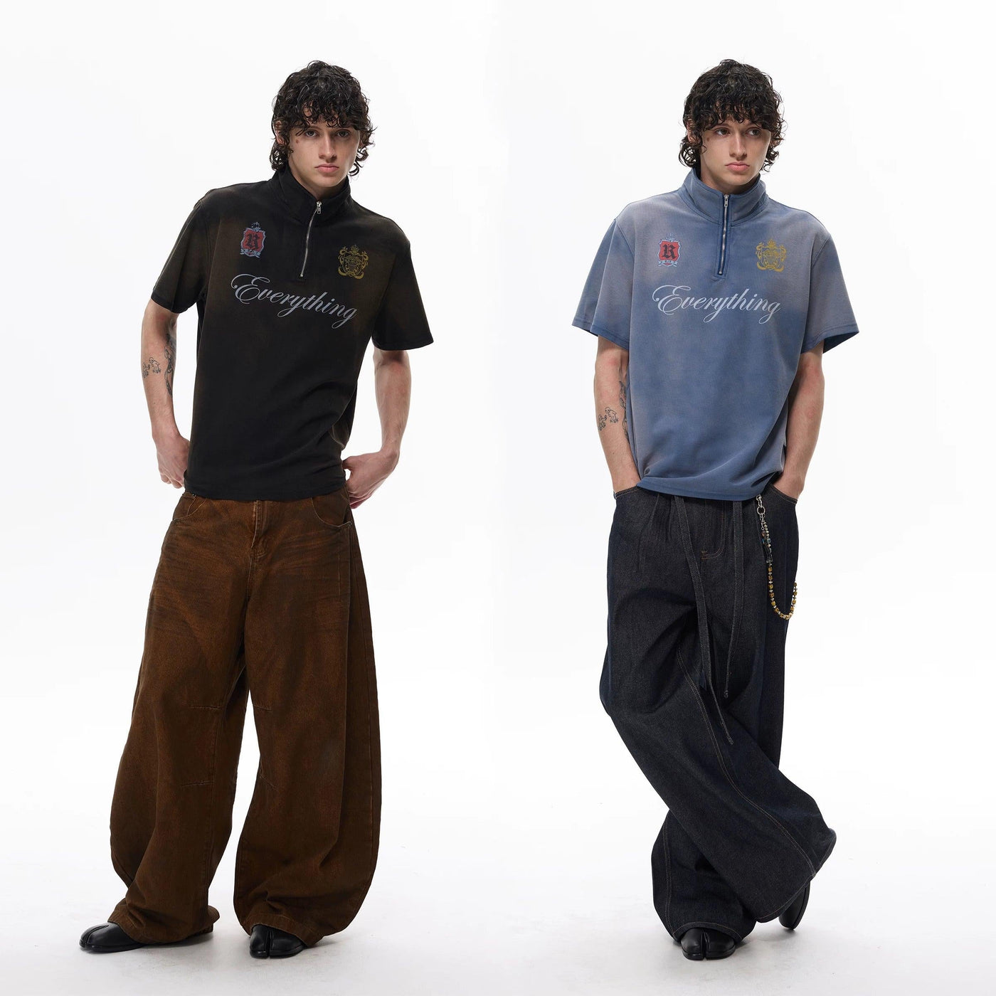 Faded Washed Half-Zipped Polo