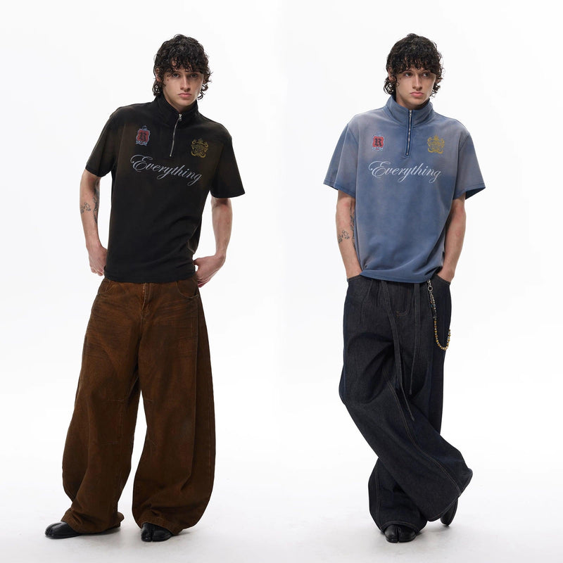 Faded Washed Half-Zipped Polo