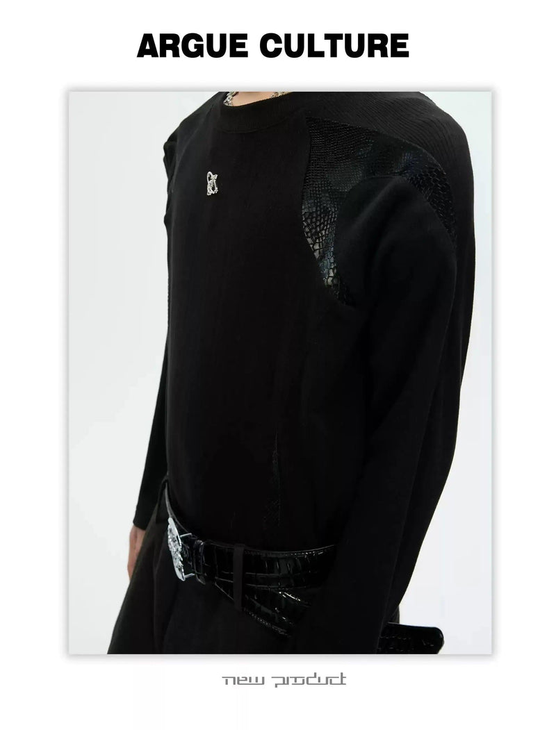 Textured Spliced Long Sleeve T-Shirt