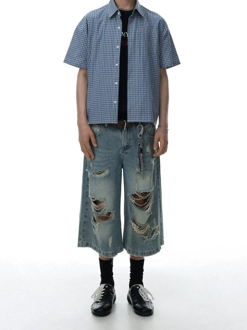 Faded Ripped Loose Denim Shorts