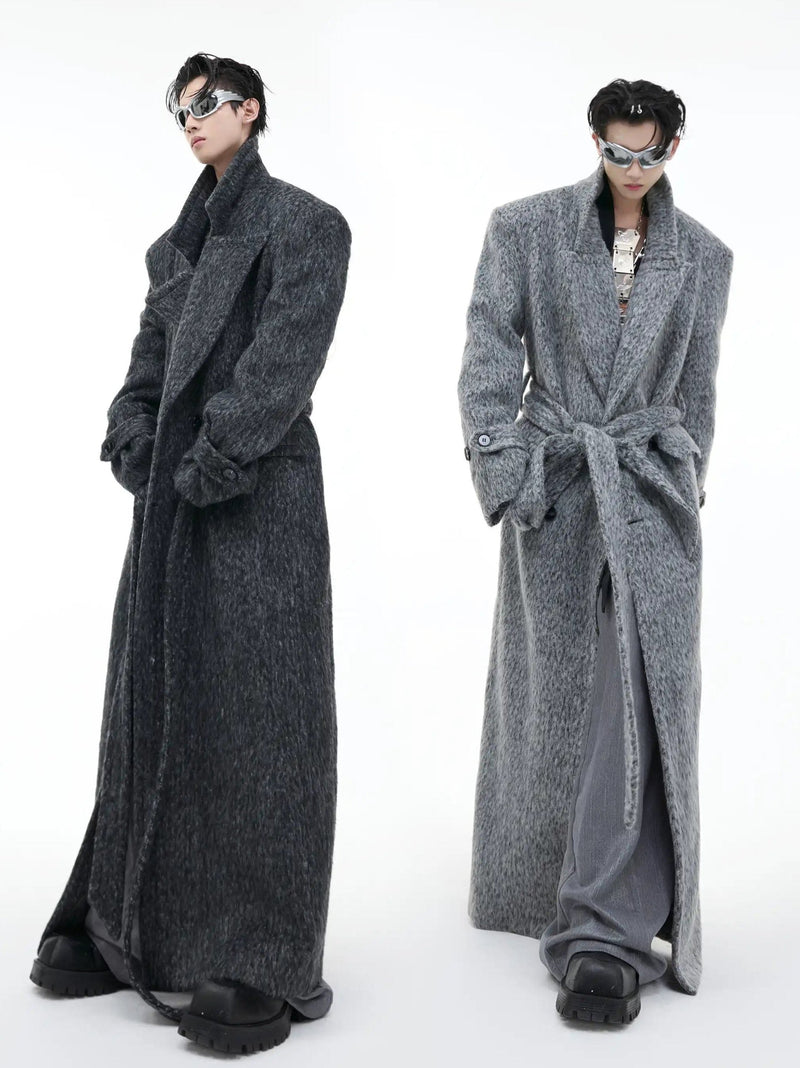 Wide Shoulder Belted Long Coat