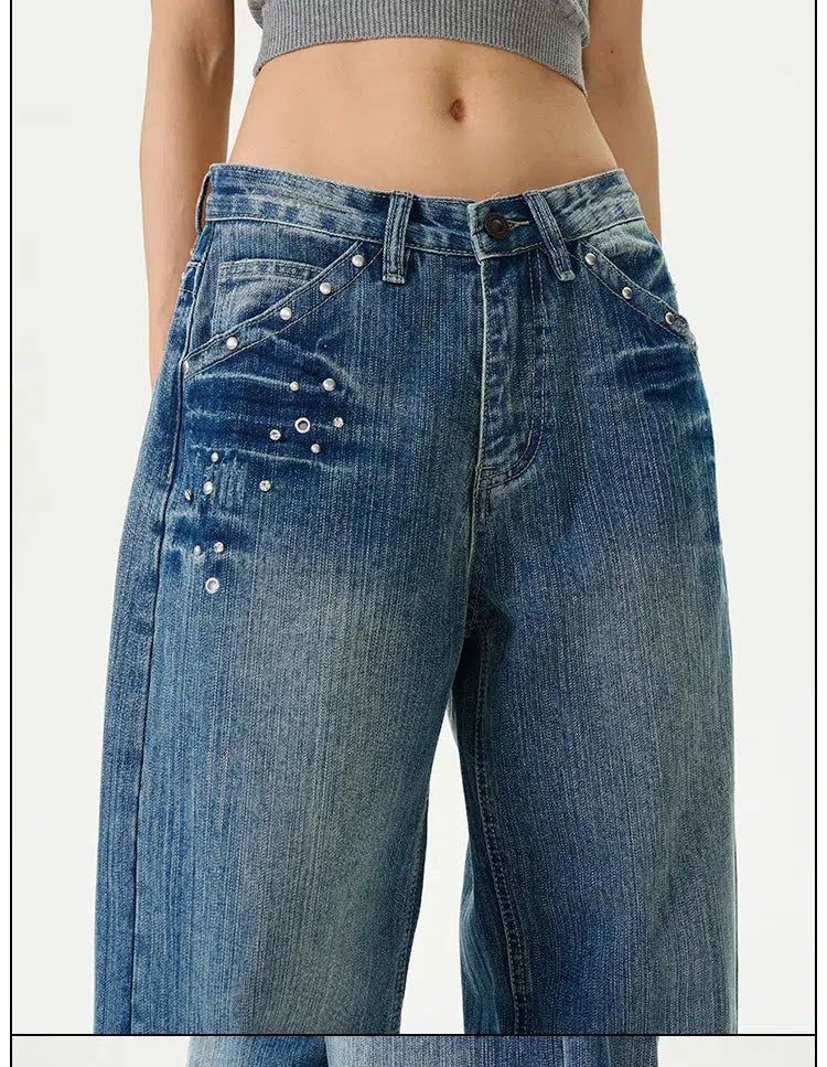 Diamond Detail Wide Jeans