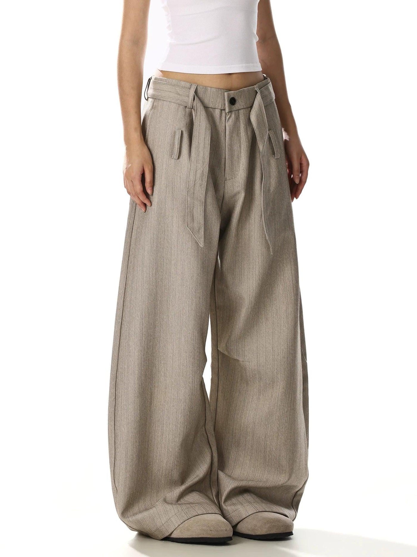Belted Striped Curved Trousers