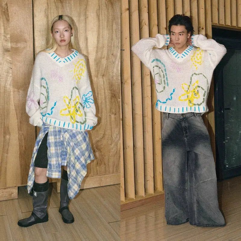 Stitched Outline Boxy Sweater