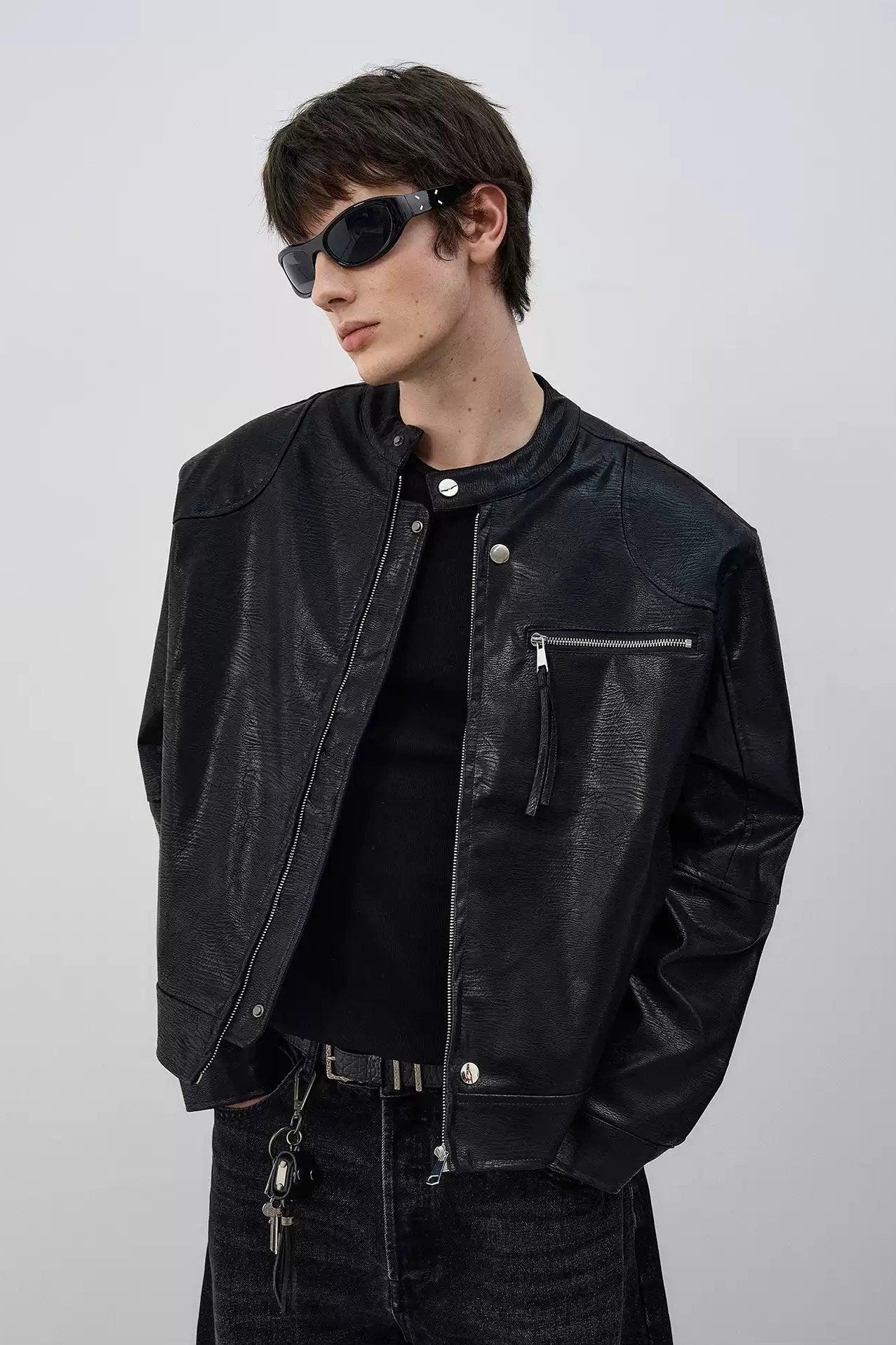 Textured Boxy Fit PU Leather Jacket