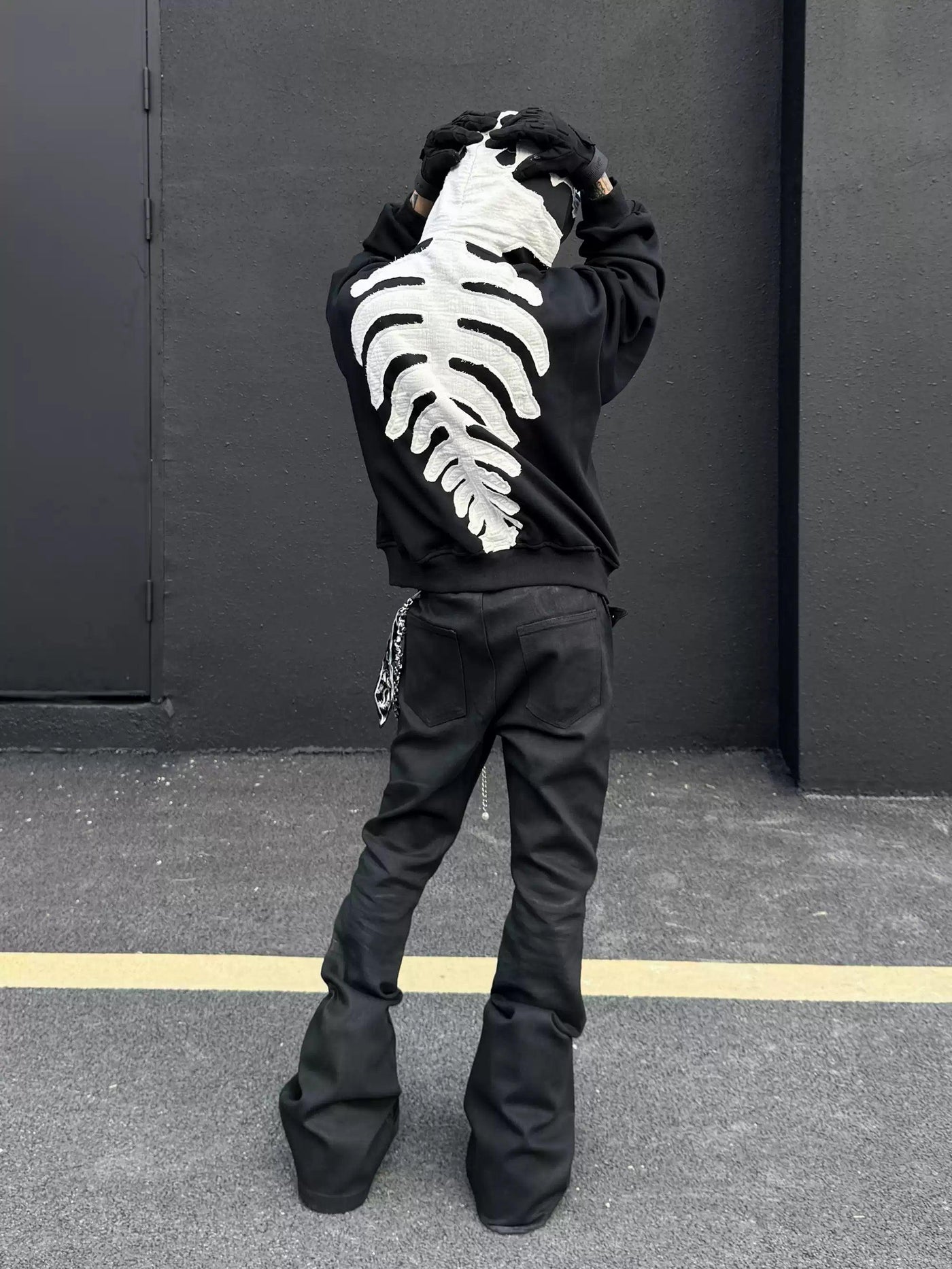 Skeleton Patched Graphic Zip-Up Hoodie
