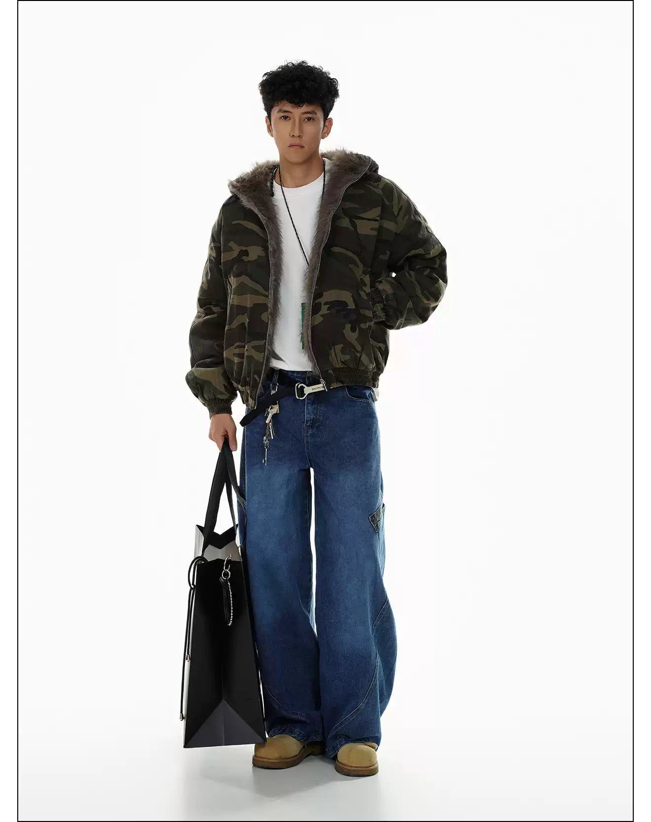 Fur Trimmed Hood Camouflage Jacket