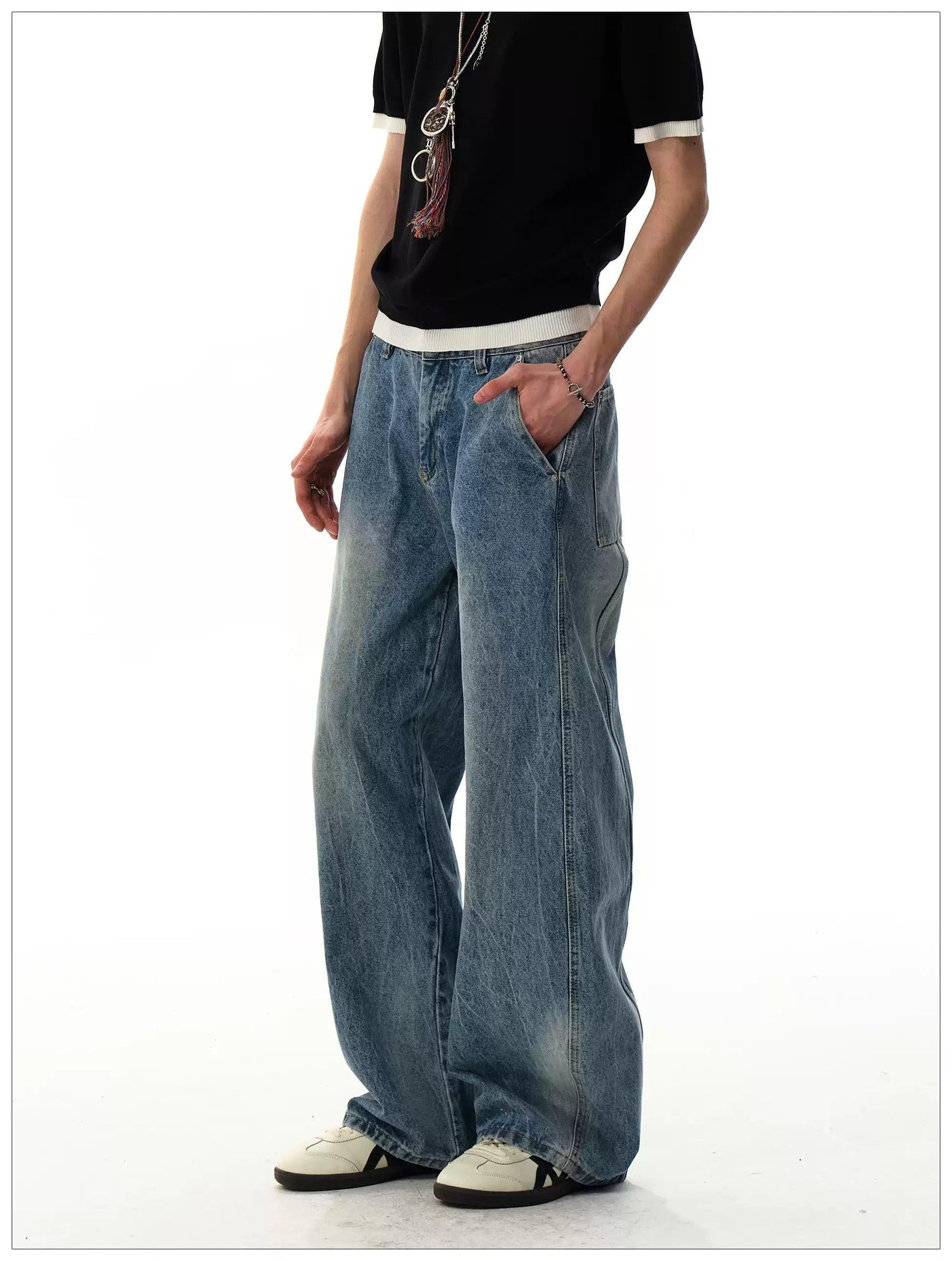 Structured Faded Straight Jeans