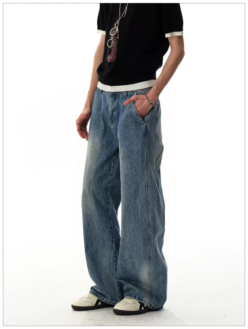 Structured Faded Straight Jeans
