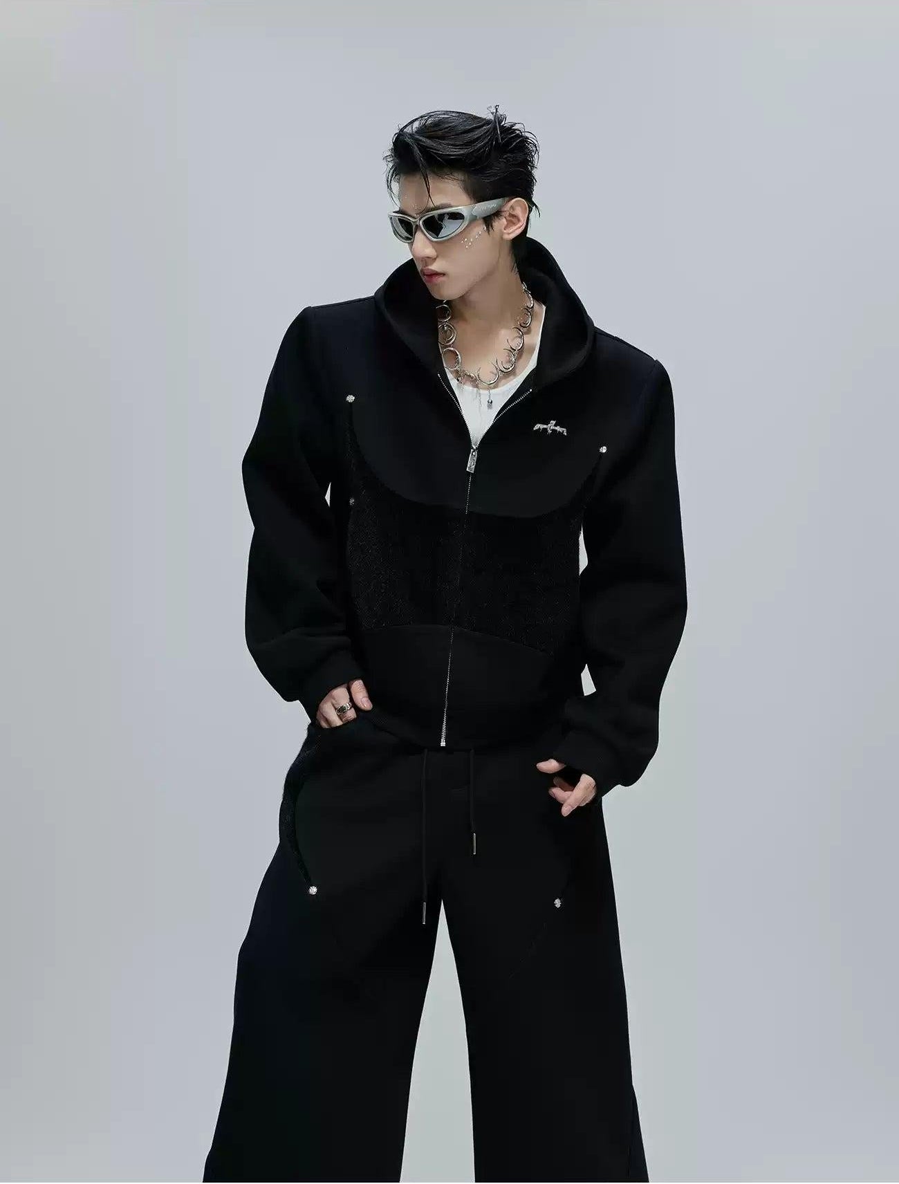 Athleisure Contrast Spliced Zip-Up Hoodie & Sweatpants Set