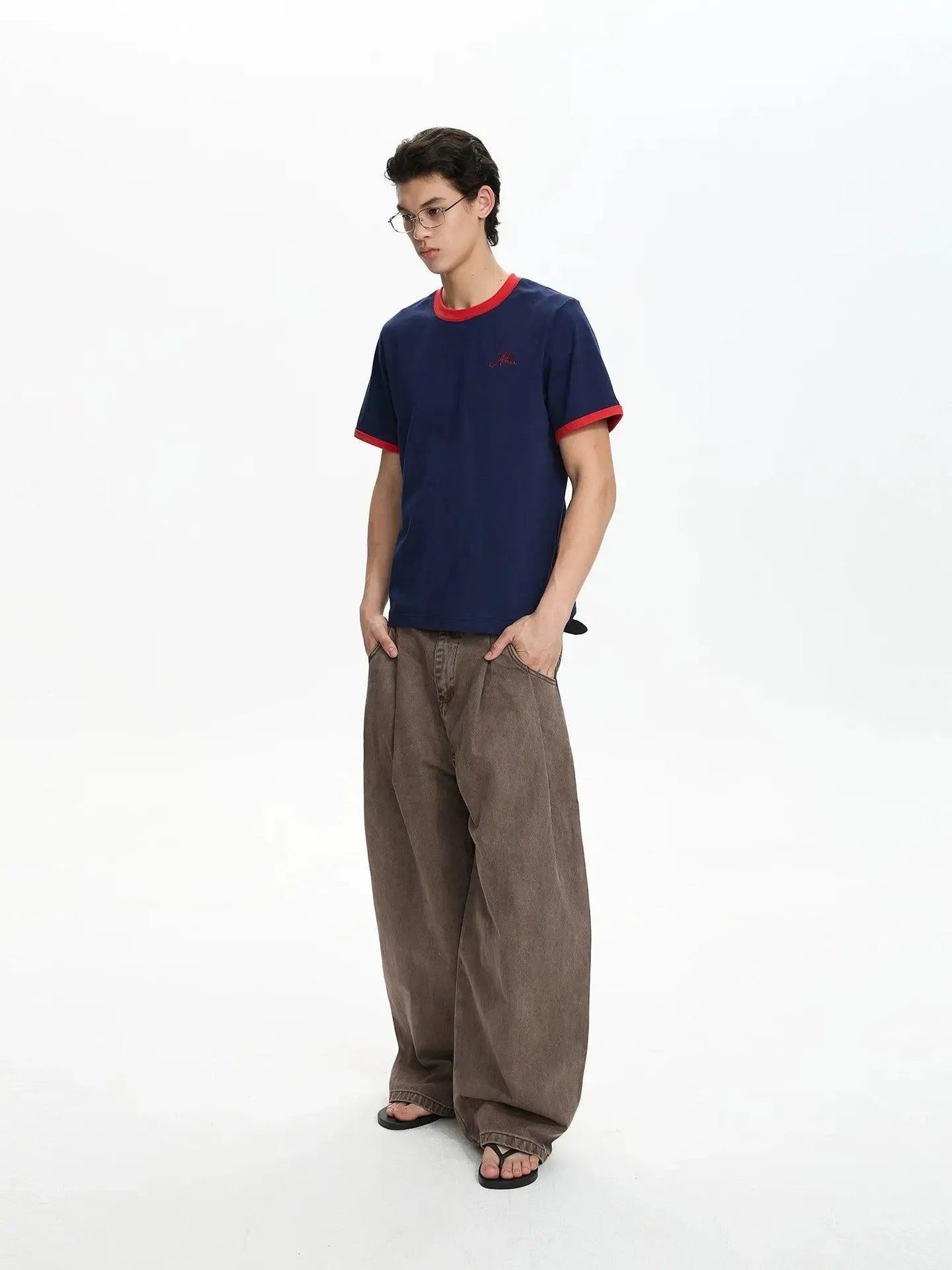 Solid Washed Wide Leg Jeans