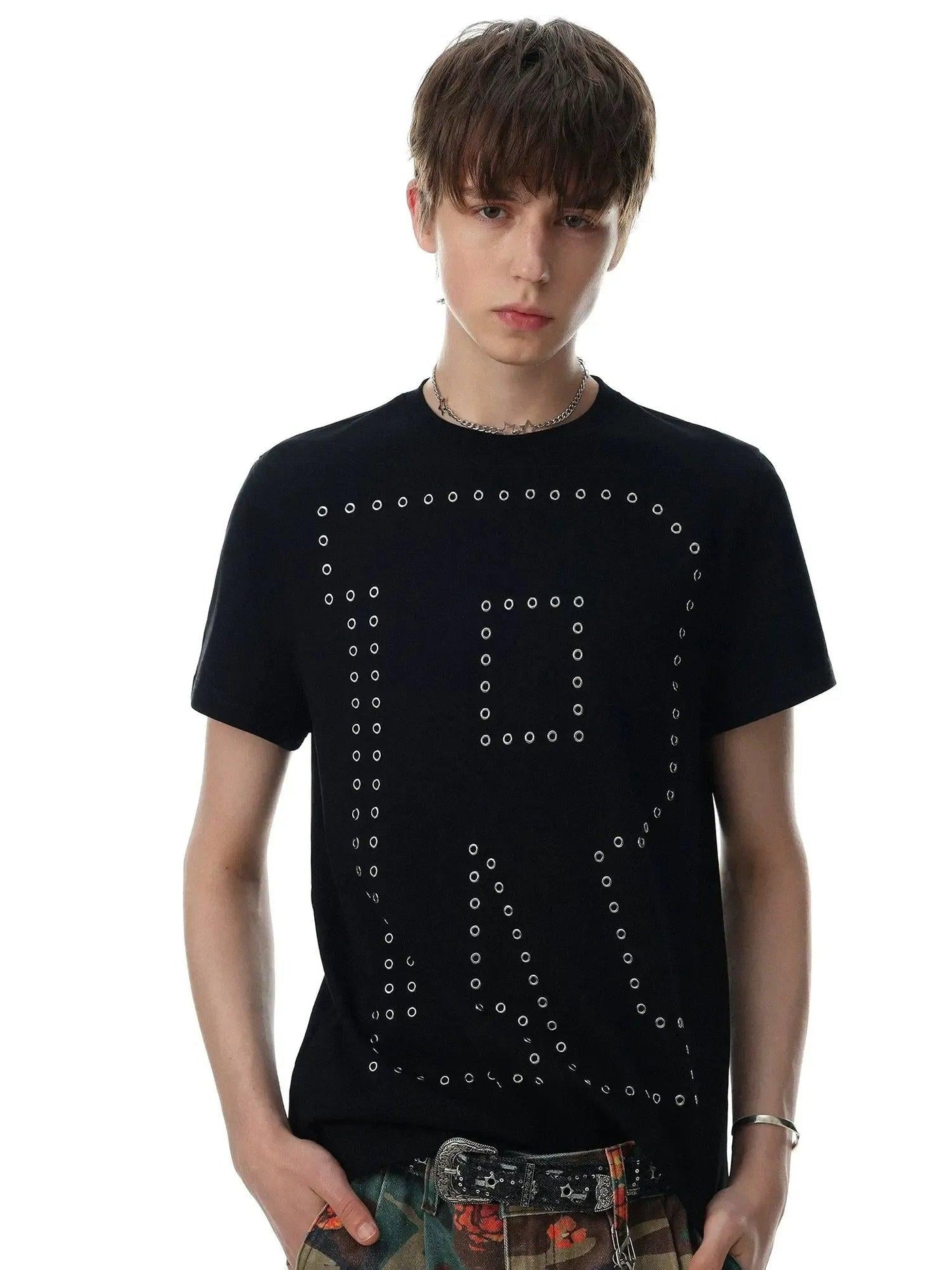 Metallic Studded Letter Print T-Shirt