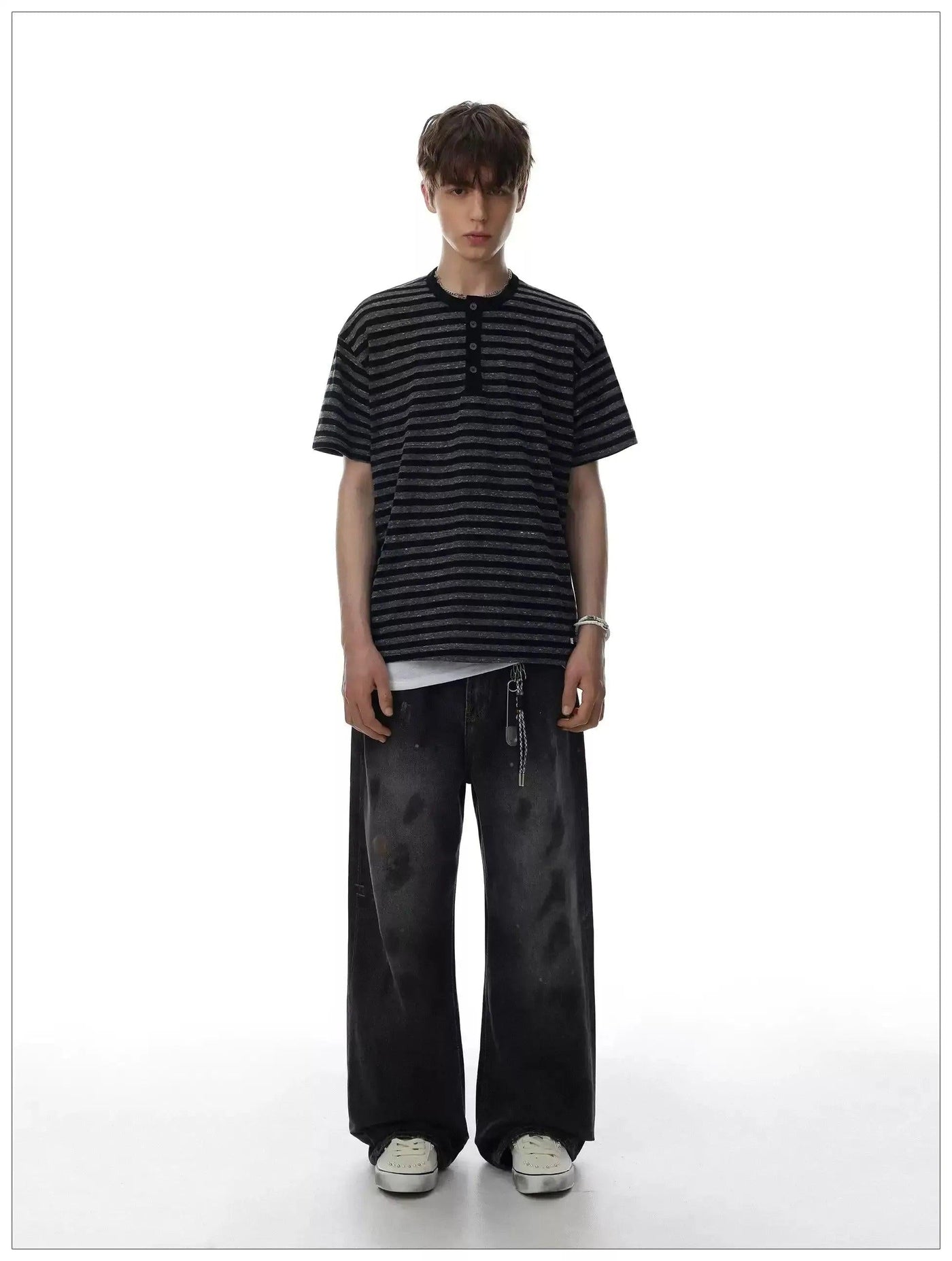 Striped Henley Collar T-Shirt