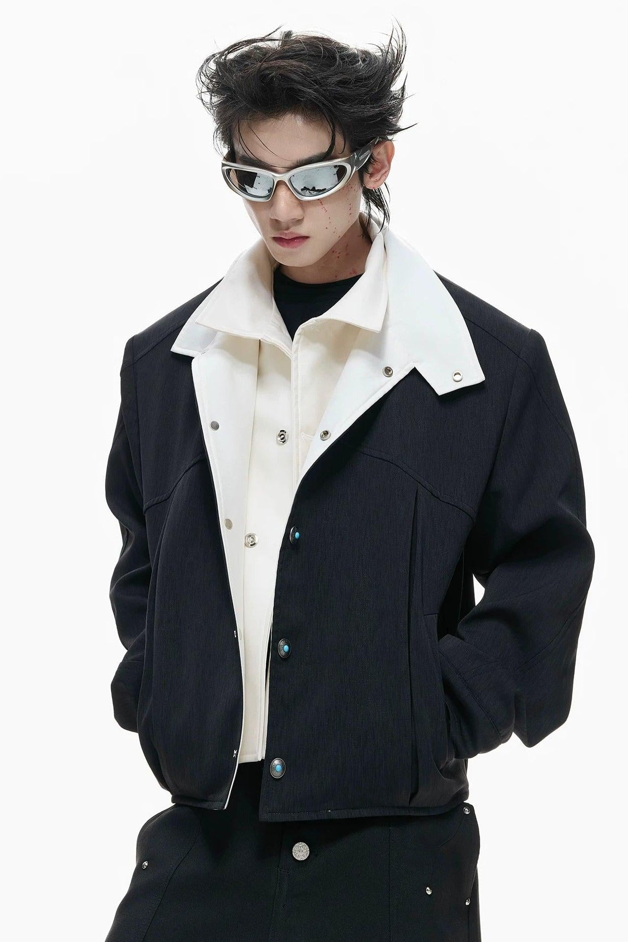Contrast Layered Snap Buttoned Jacket