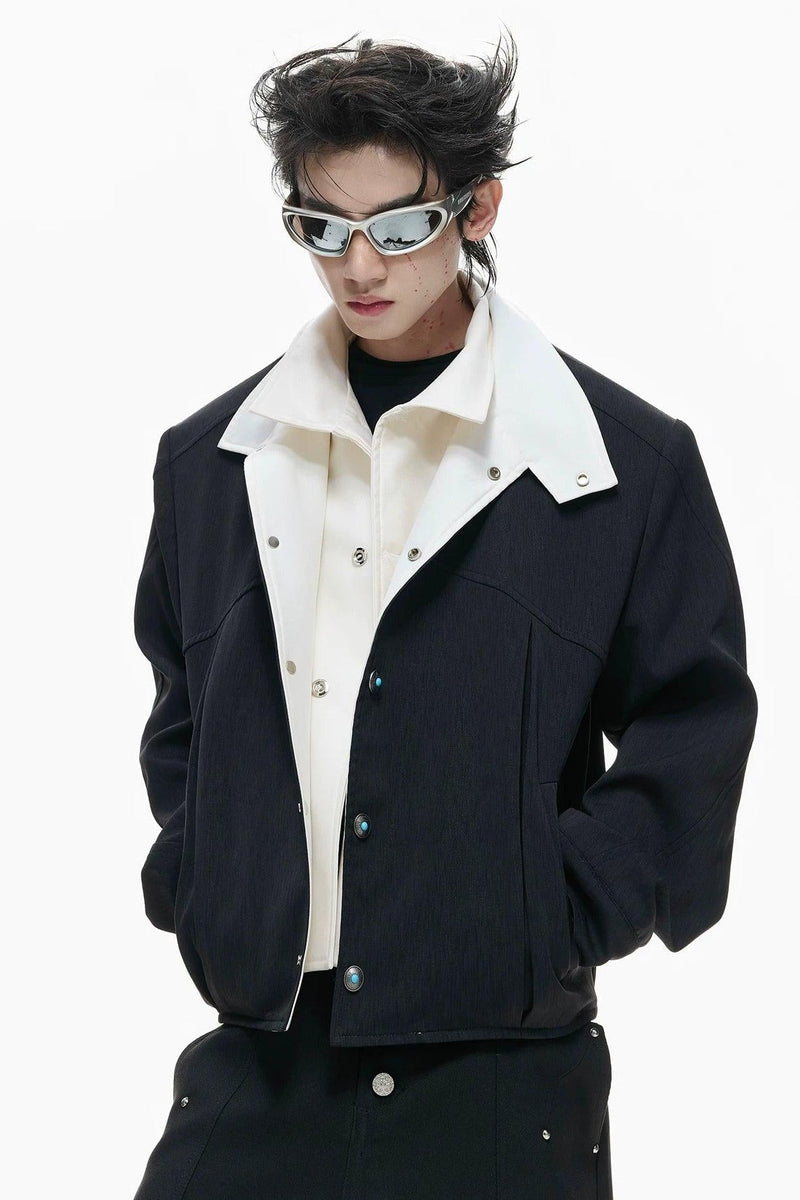 Contrast Layered Snap Buttoned Jacket