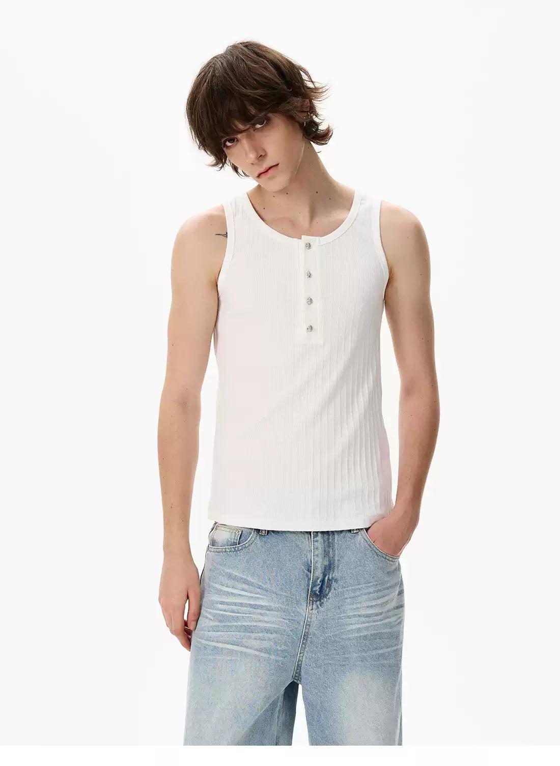 Buttoned and Ribbed Tank Top