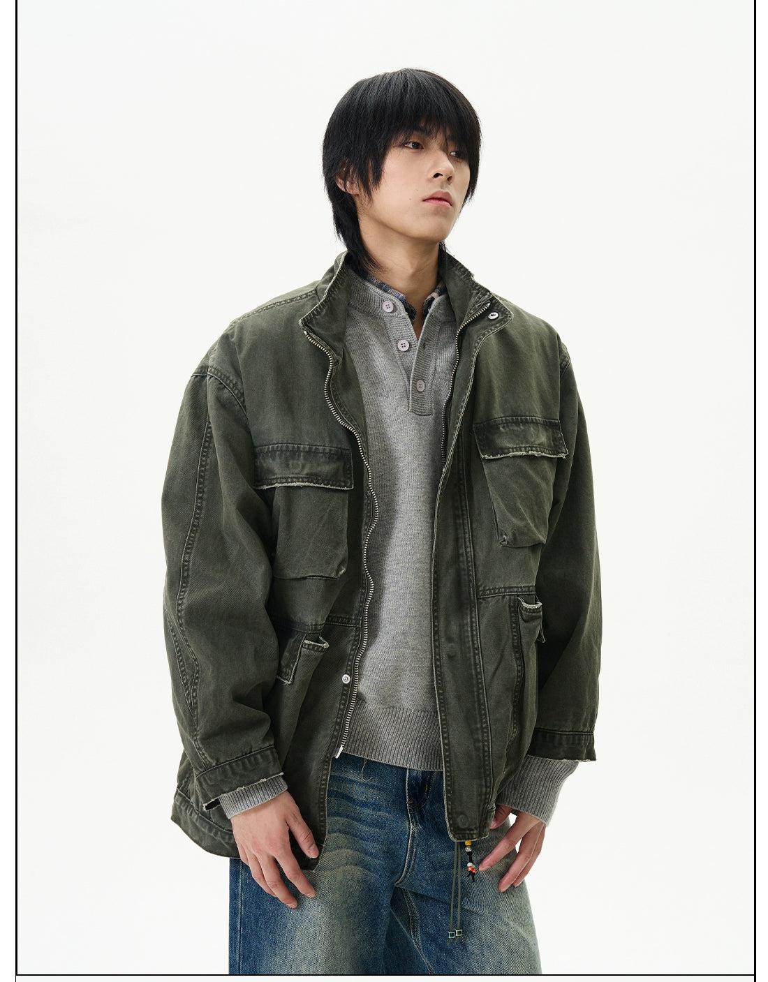 Distressed Multi-Pockets Cargo Jacket