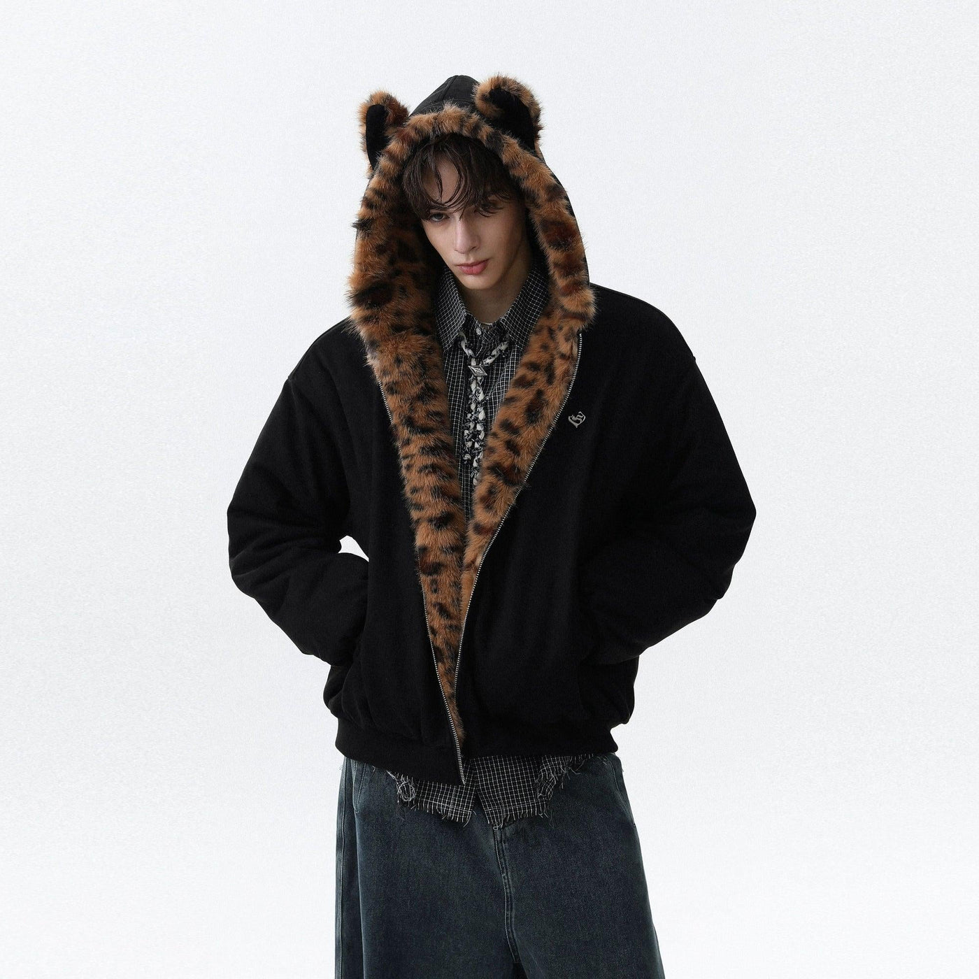Leopard Print Lining Hooded Jacket
