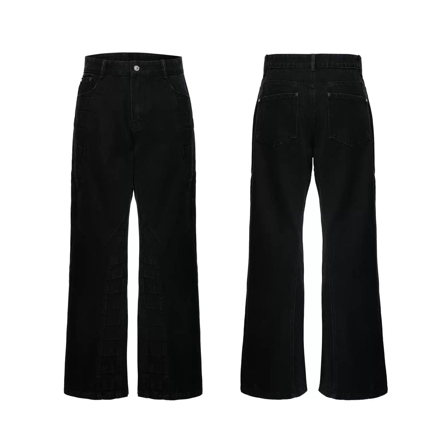 Structured Faded Folded Pleats Straight Jeans