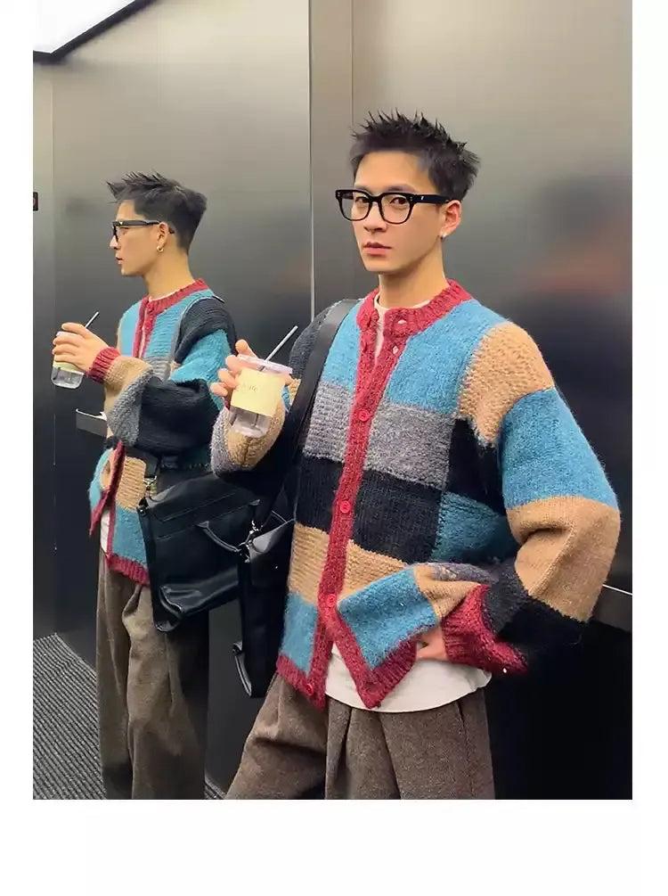 Contrast Color Block Knit Cardigan
