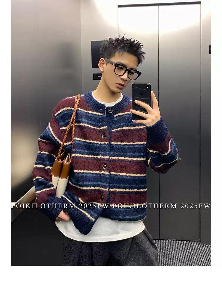 Striped Contrast Knit Cardigan