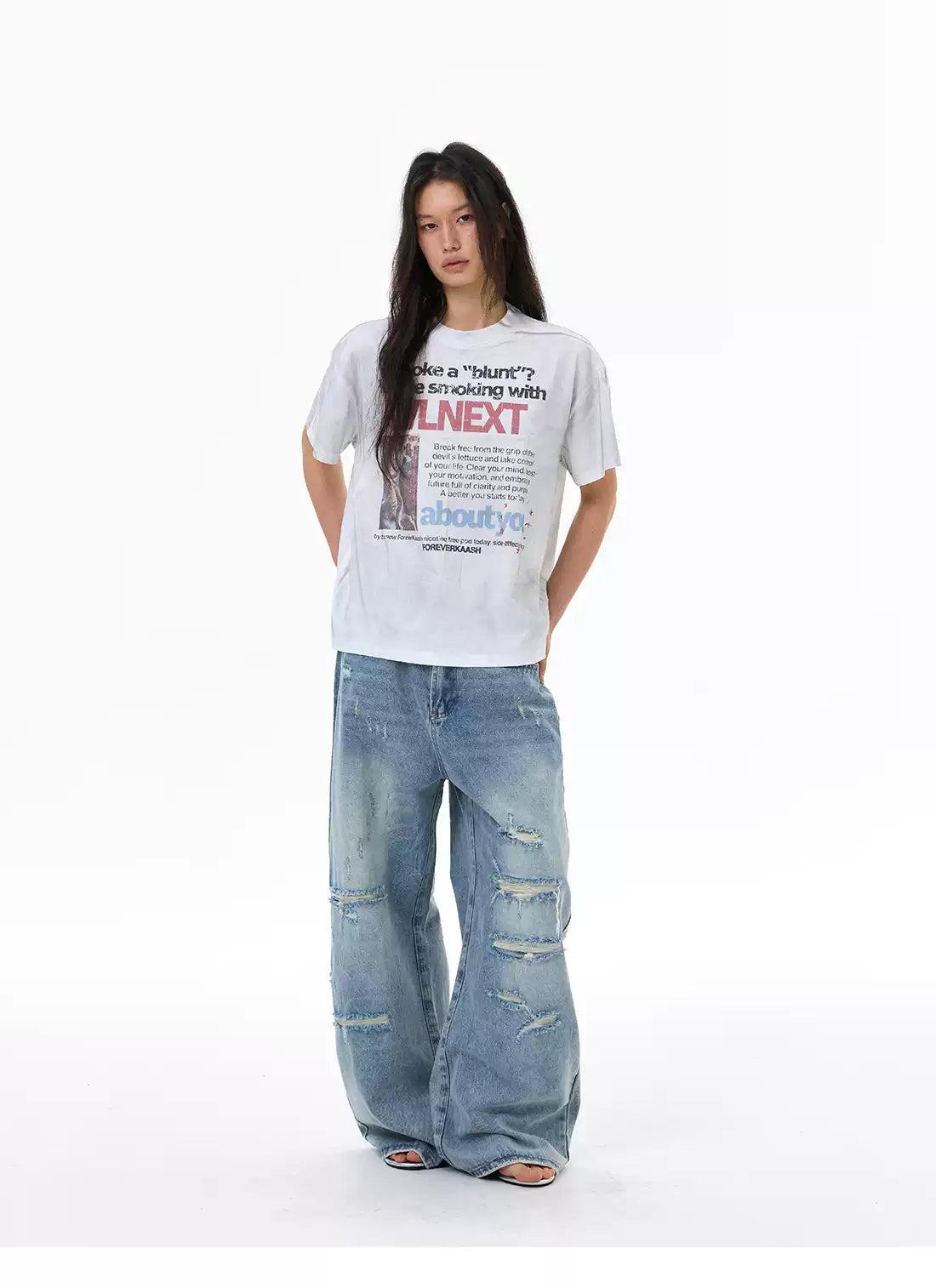 Distressed Faded Curved Jeans