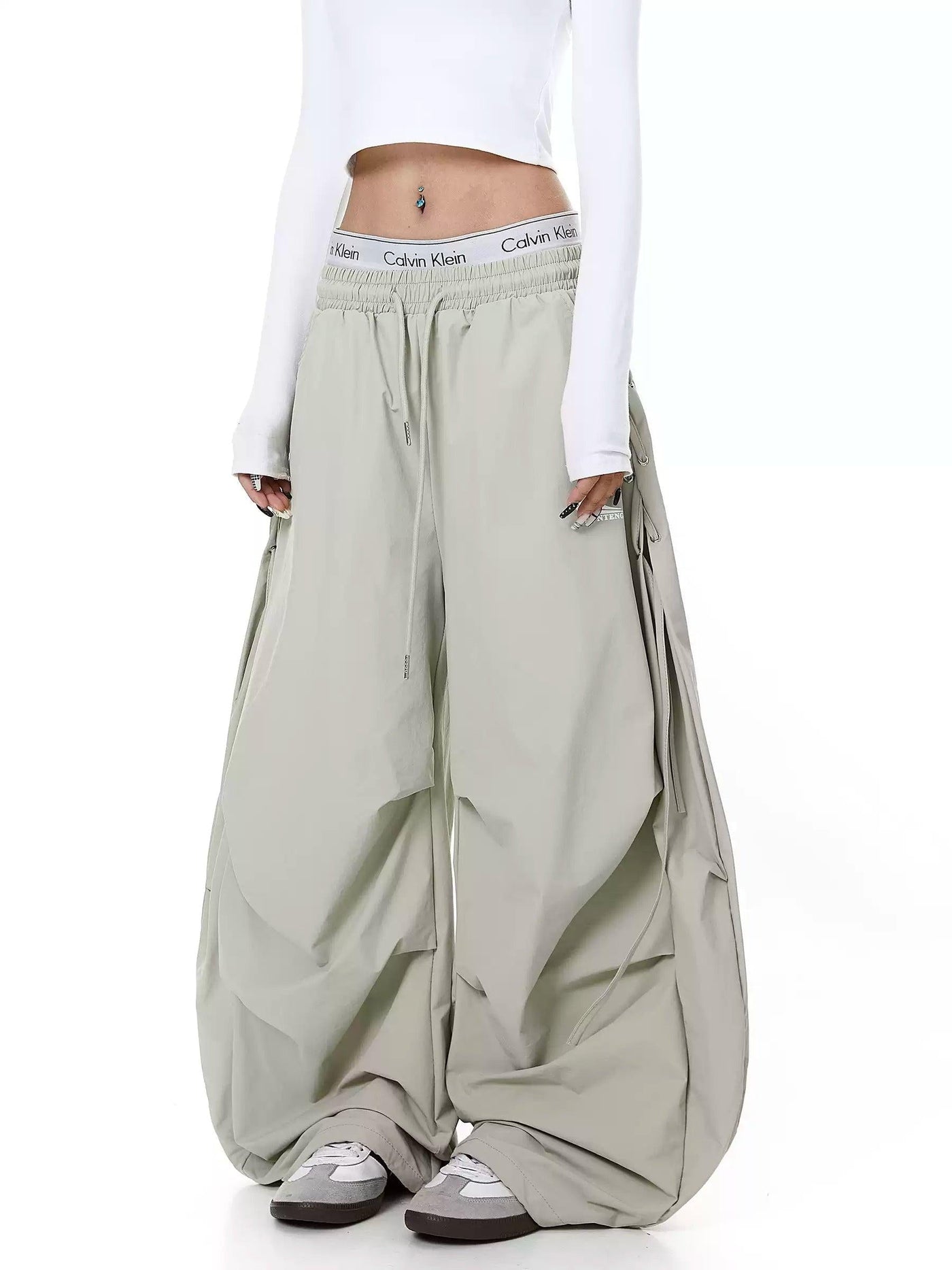 Drawstring Waist Logo Parachute Pants