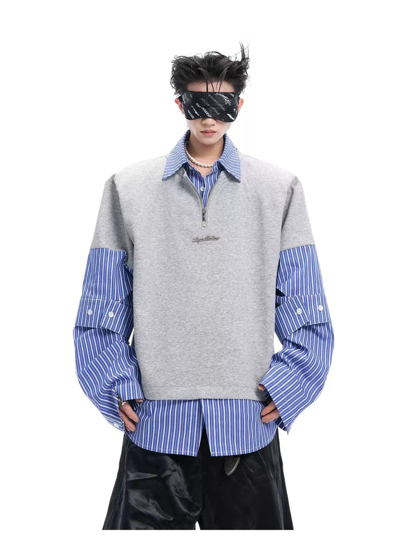 Spliced Sleeve Striped Layers Polo