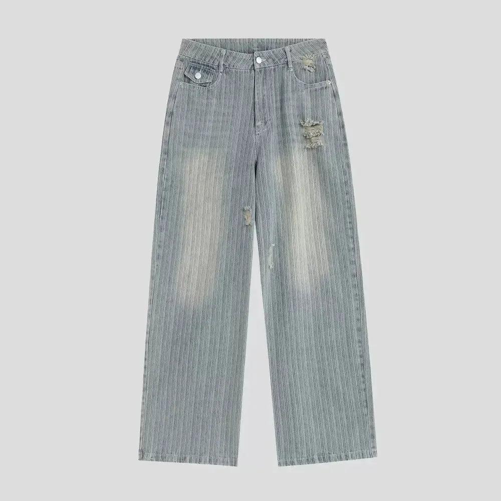 Faded Vertical Striped Distressed Jeans