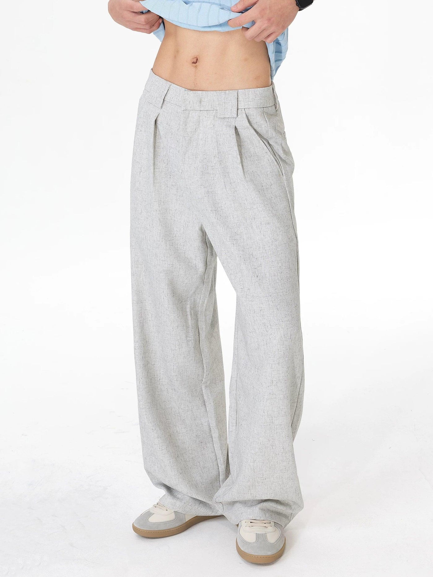 Textured Pleated Wide Leg Trousers