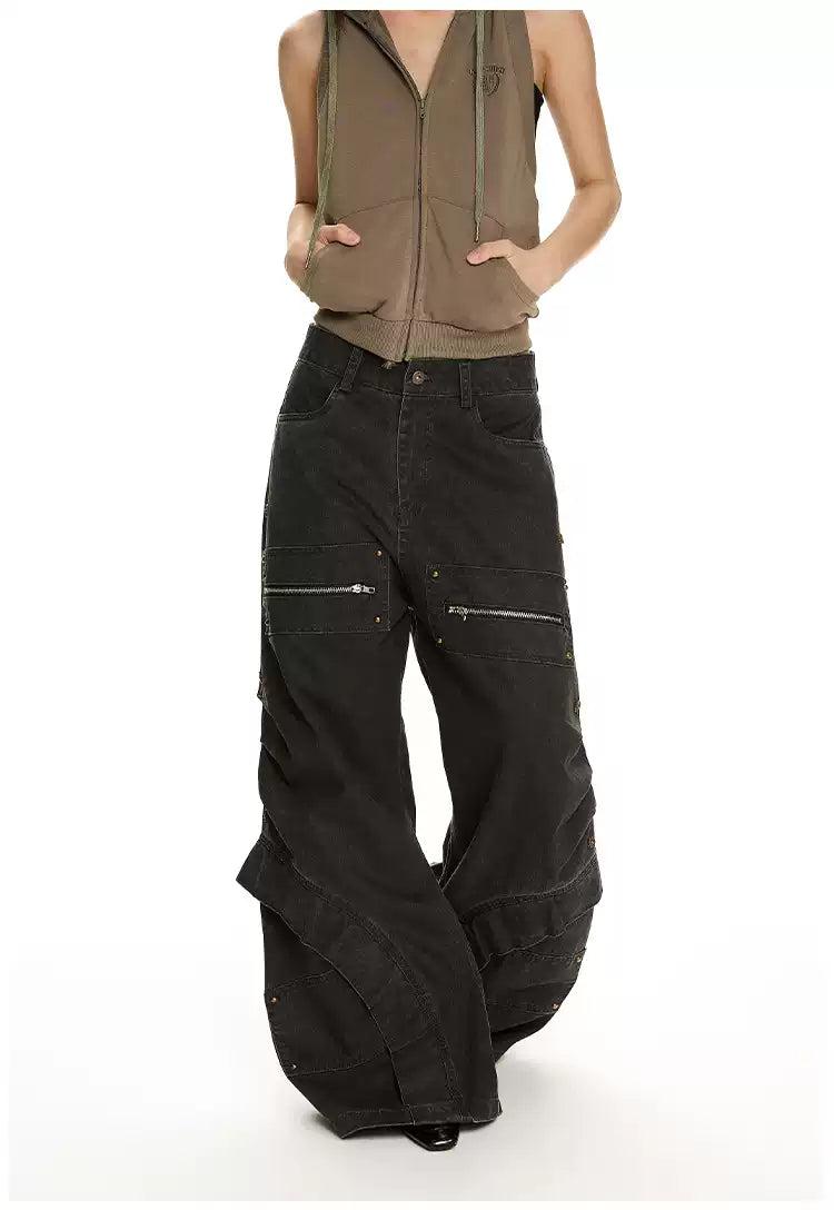 Zipped Details Grunge Jeans