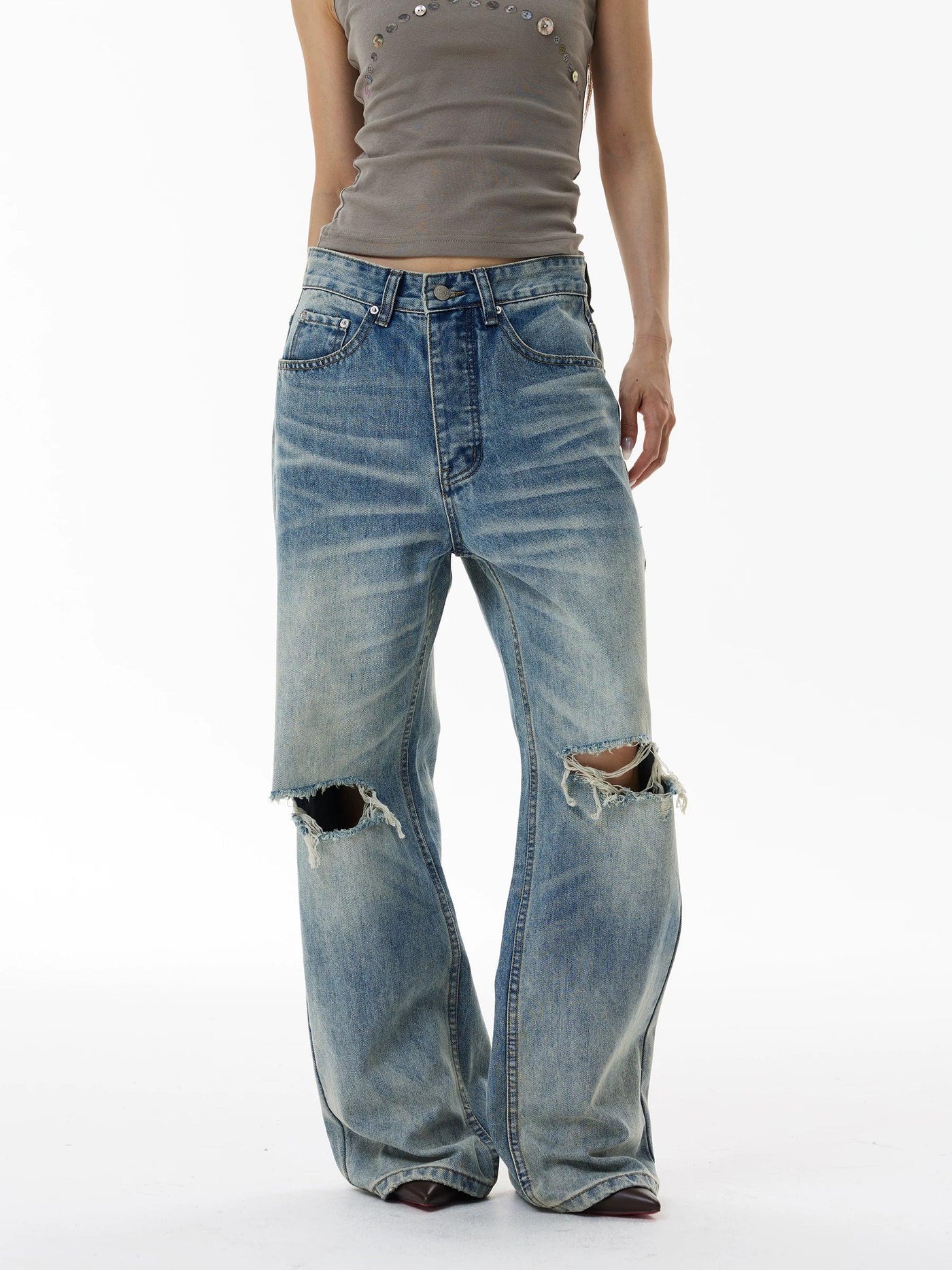 Washed Distressed Denim Jeans
