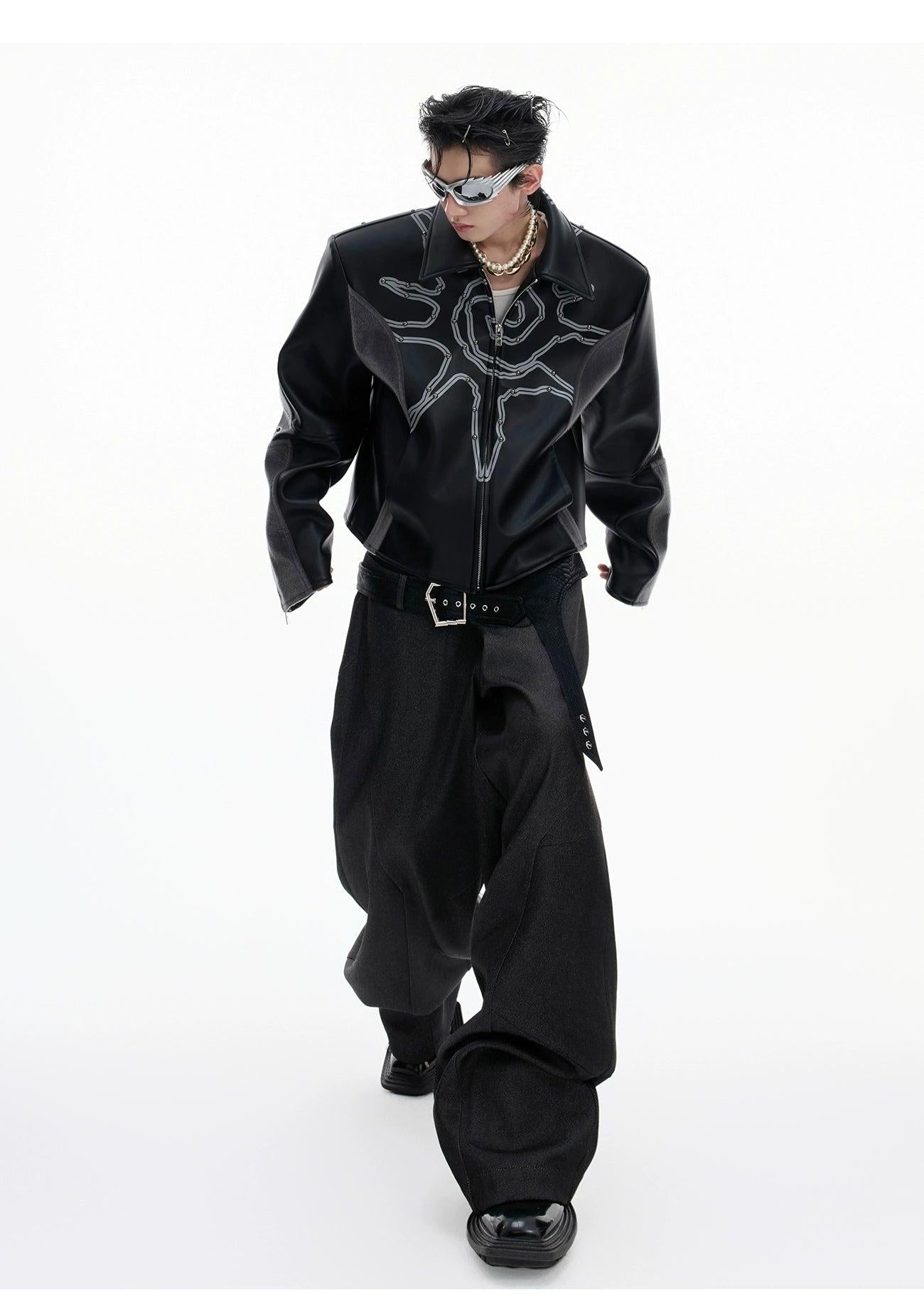 Riveted Spliced PU Leather Jacket