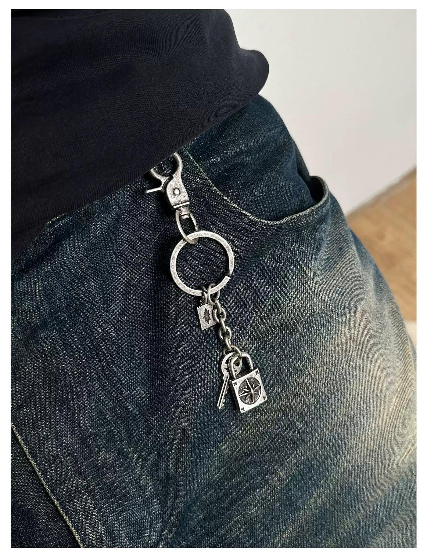 Lock Accessory Detailing Pants Chain